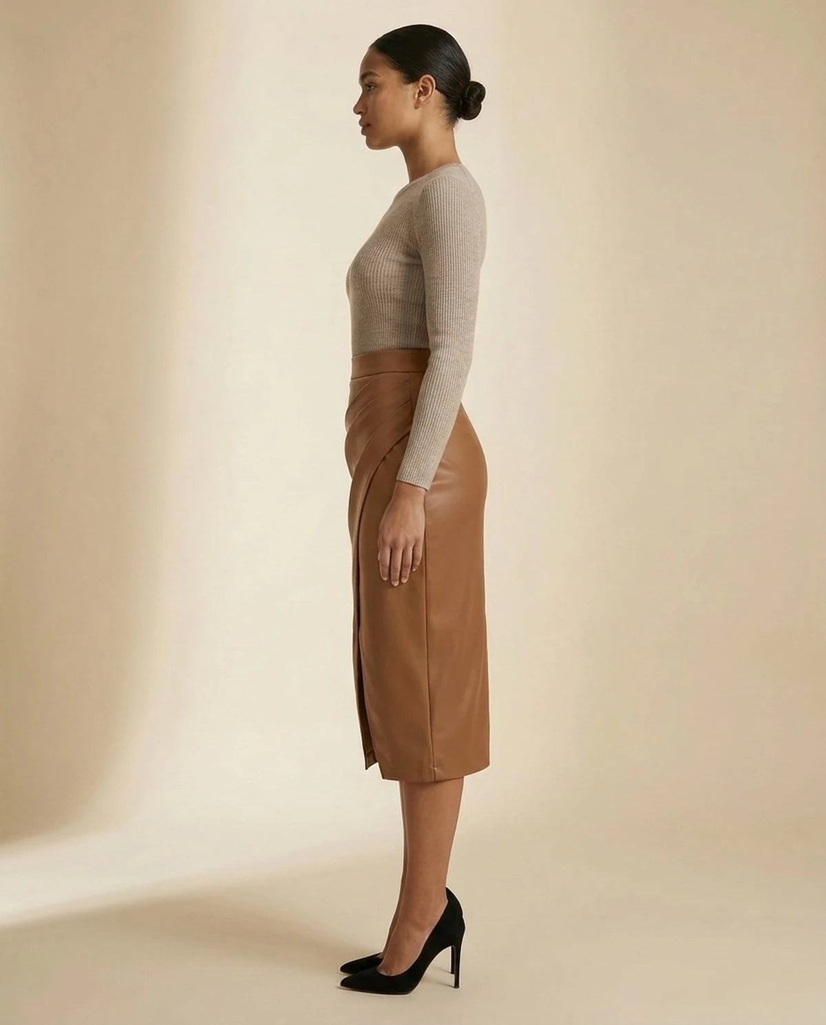 Evanthe Midi Skirt — Brown | SKU: SD-99103-brown-L,SD-99103-brown-M,SD-99103-brown-S,SD-99103-brown-XL,SD-99103-brown-XS