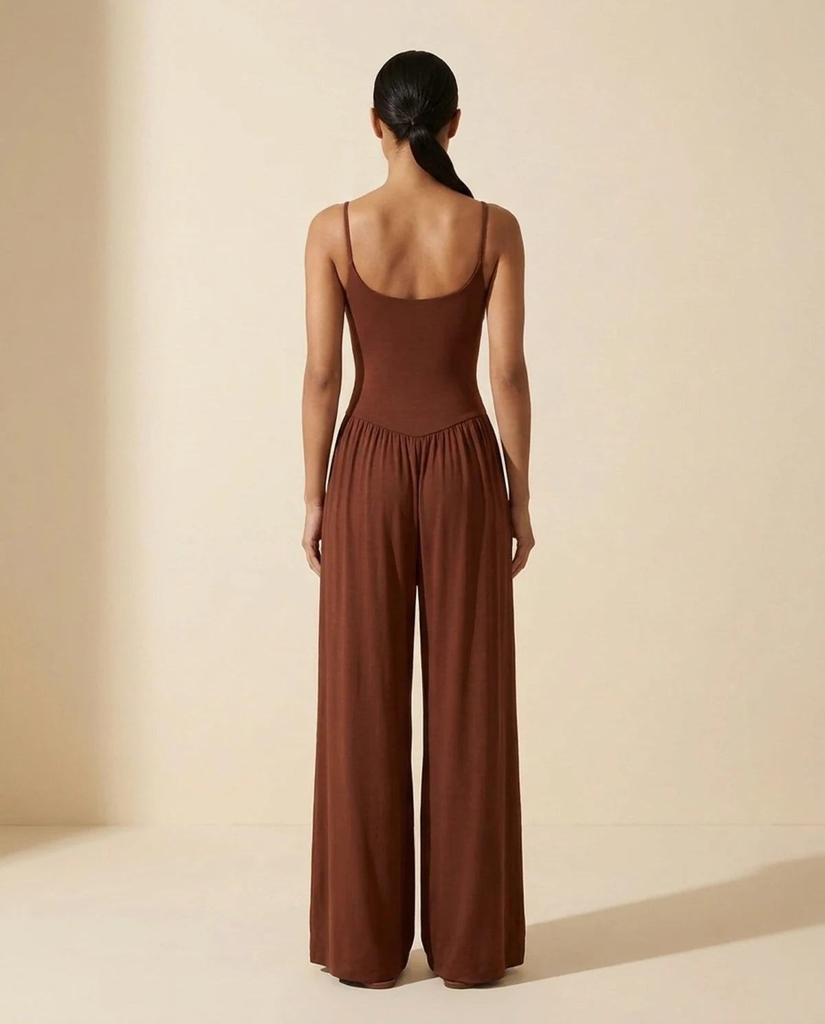 Fleurette Jumpsuit — Dark Brown | SKU: SD-59358-darkbrown-L,SD-59358-darkbrown-M,SD-59358-darkbrown-S,SD-59358-darkbrown-XL,SD-59358-darkbrown-XS