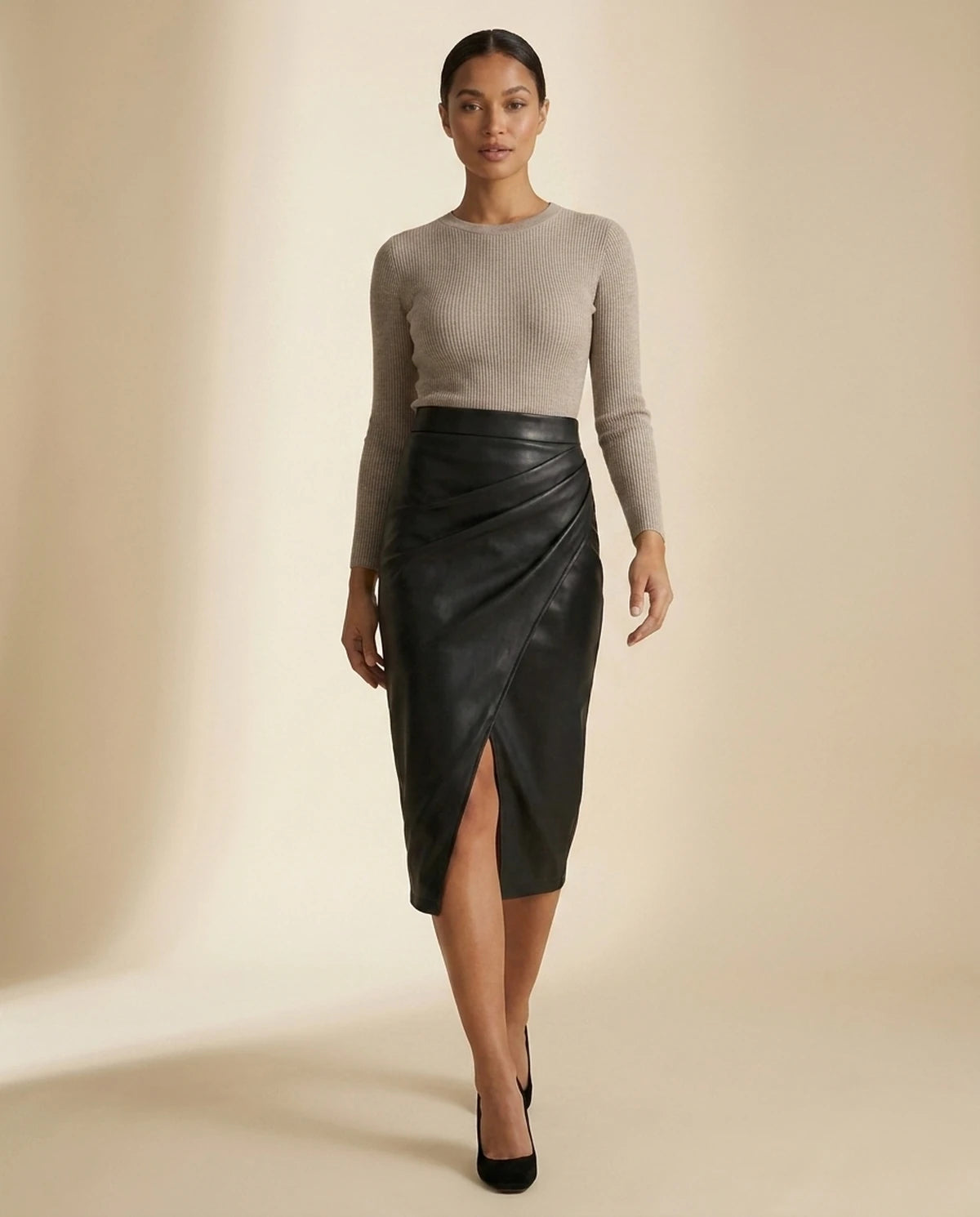 Evanthe Midi Skirt — Black | SKU: SD-99103-black-L,SD-99103-black-M,SD-99103-black-S,SD-99103-black-XL,SD-99103-black-XS