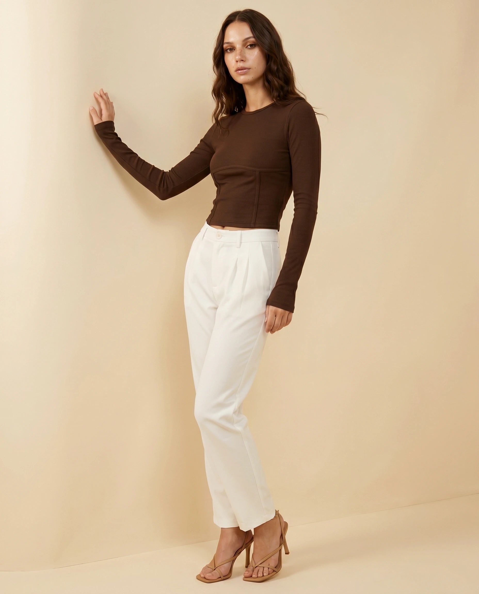Cocoa Corset Top angled | SKU: CCT-41872-brown-L-S2,CCT-41872-brown-M-S2,CCT-41872-brown-S-S2,CCT-41872-brown-XL-S2,CCT-41872-brown-XS-S2