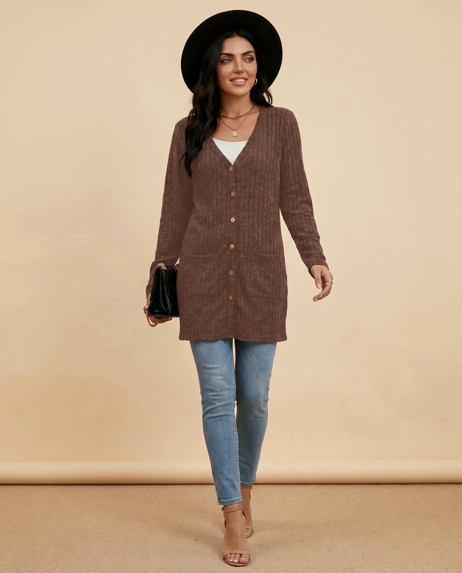 Cairo Cardigan lifestyle | SKU: CC-74128-brown-L-S2,CC-74128-brown-M-S2,CC-74128-brown-S-S2,CC-74128-brown-XL-S2,CC-74128-brown-XS-S2