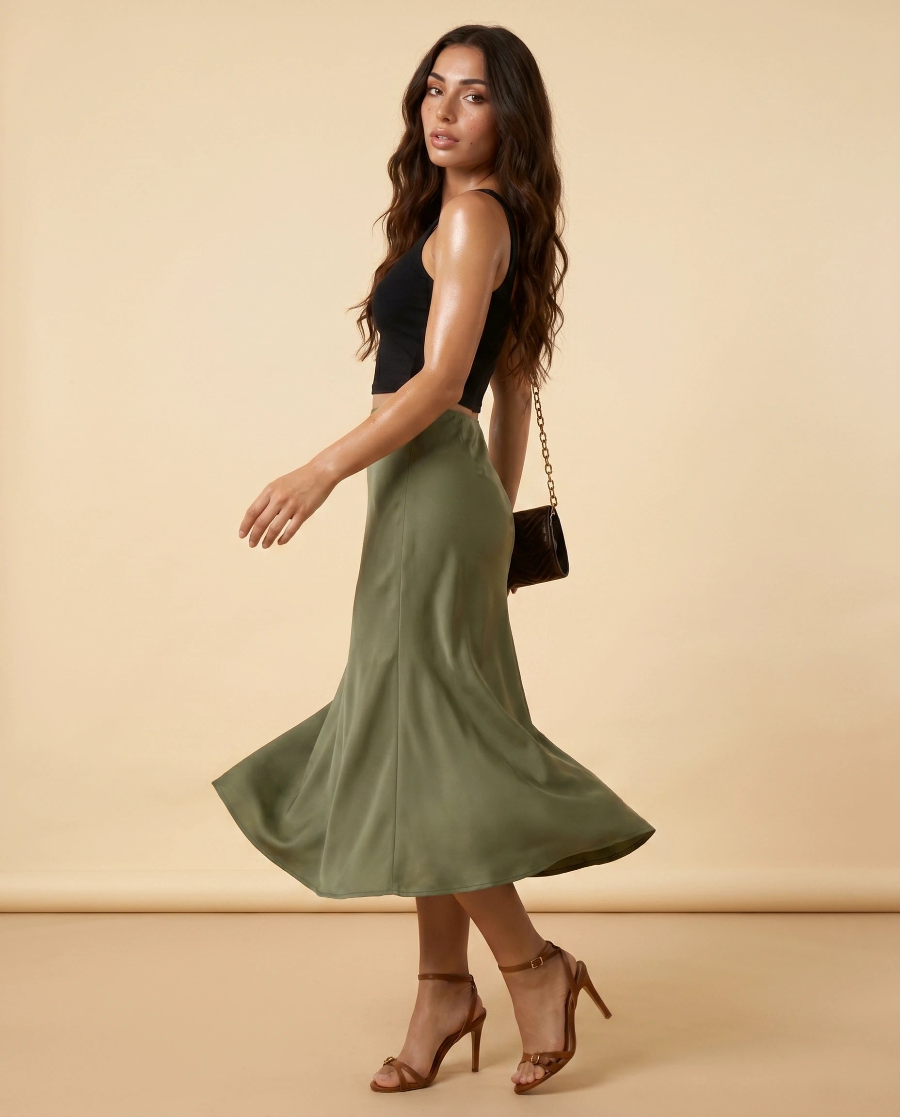 Olivia Midi Skirt finale | SKU: OMS-45291-olive-L-S2,OMS-45291-olive-M-S2,OMS-45291-olive-S-S2,OMS-45291-olive-XL-S2,OMS-45291-olive-XS-S2