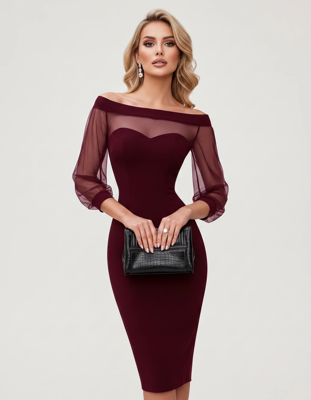 Amarante3 Midi Dresses — Burgundy | SKU: SD-73959-burgundy-XS,SD-73959-burgundy-S,SD-73959-burgundy-M,SD-73959-burgundy-L,SD-73959-burgundy-XL,SD-73959-burgundy-2XL