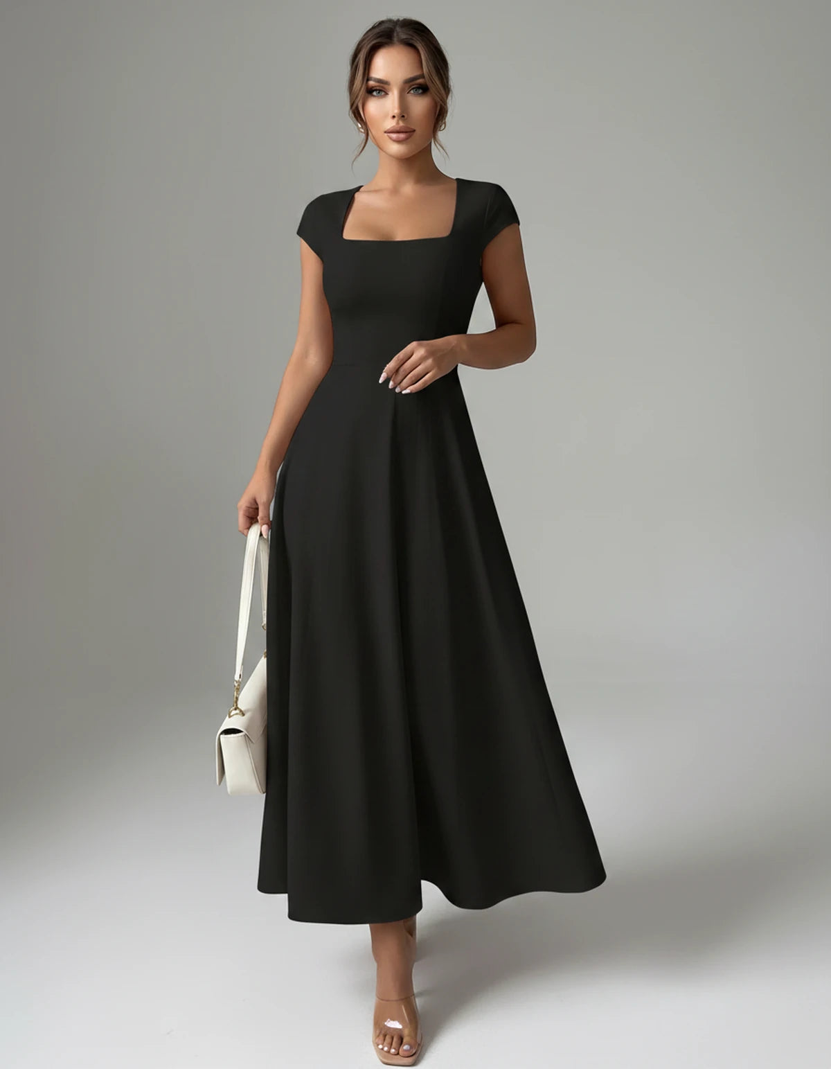 Amarante7 Midi Dresses — Black | SKU: SD-75774-black-XS,SD-75774-black-S,SD-75774-black-M,SD-75774-black-L,SD-75774-black-XL,SD-75774-black-2XL