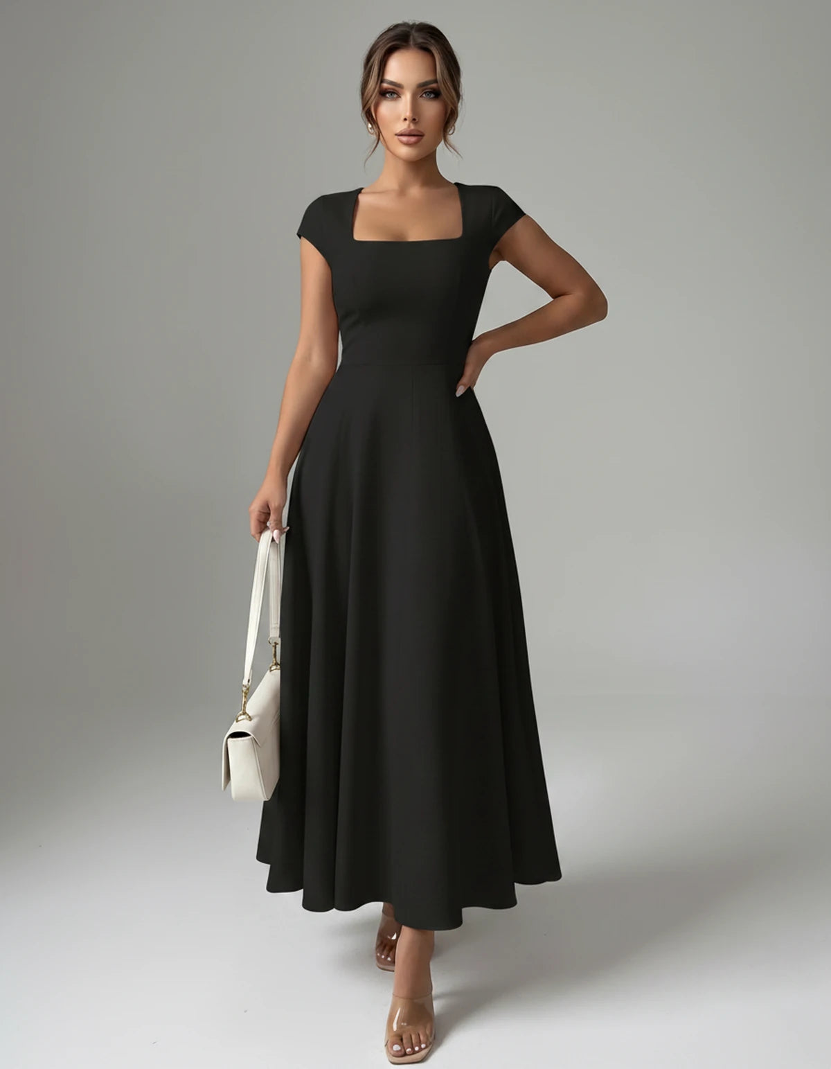 Amarante7 Midi Dresses — Black | SKU: SD-75774-black-XS,SD-75774-black-S,SD-75774-black-M,SD-75774-black-L,SD-75774-black-XL,SD-75774-black-2XL