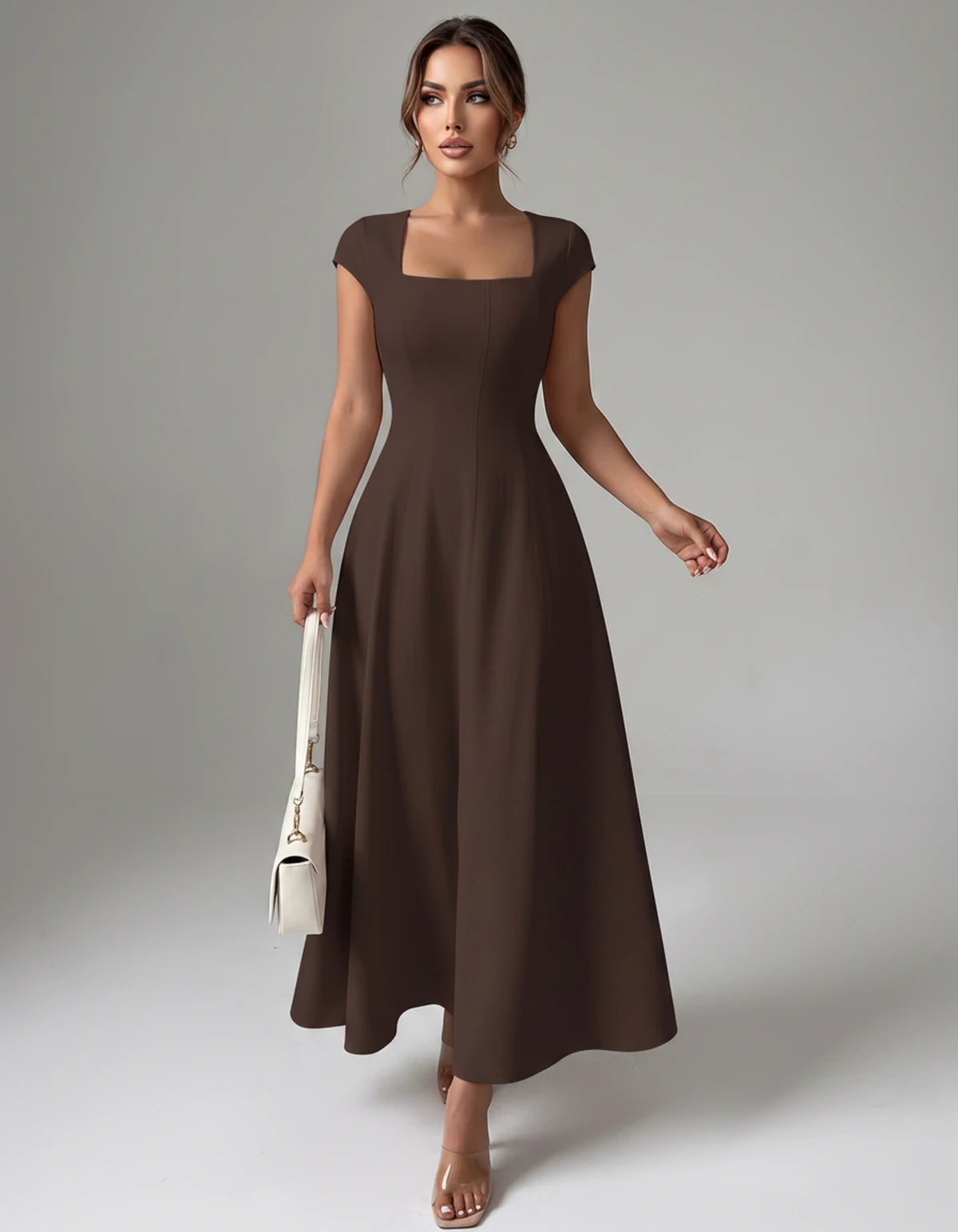 Amarante7 Midi Dresses — Coffee | SKU: SD-75774-coffee-XS,SD-75774-coffee-S,SD-75774-coffee-M,SD-75774-coffee-L,SD-75774-coffee-XL,SD-75774-coffee-2XL
