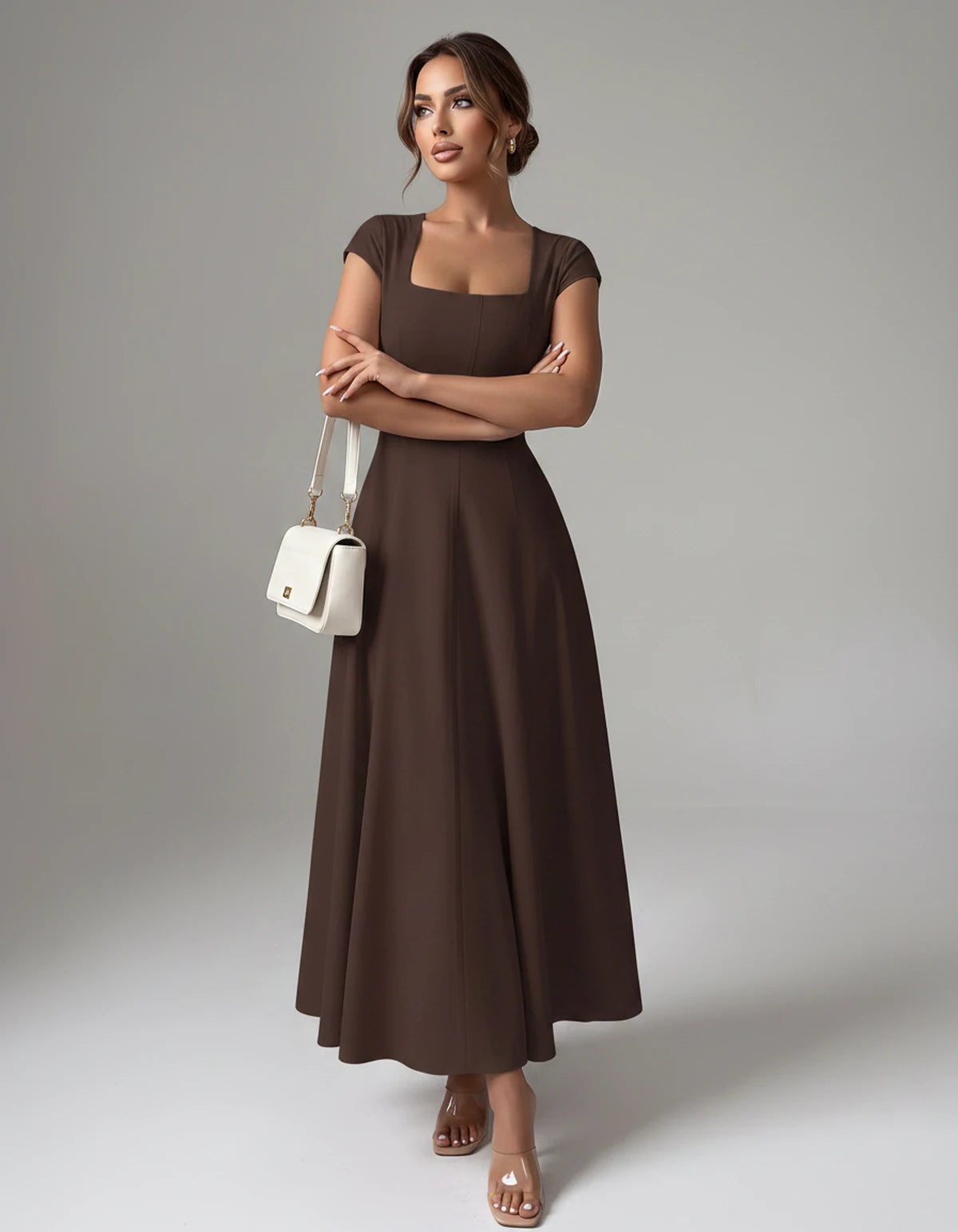 Amarante7 Midi Dresses — Coffee | SKU: SD-75774-coffee-XS,SD-75774-coffee-S,SD-75774-coffee-M,SD-75774-coffee-L,SD-75774-coffee-XL,SD-75774-coffee-2XL