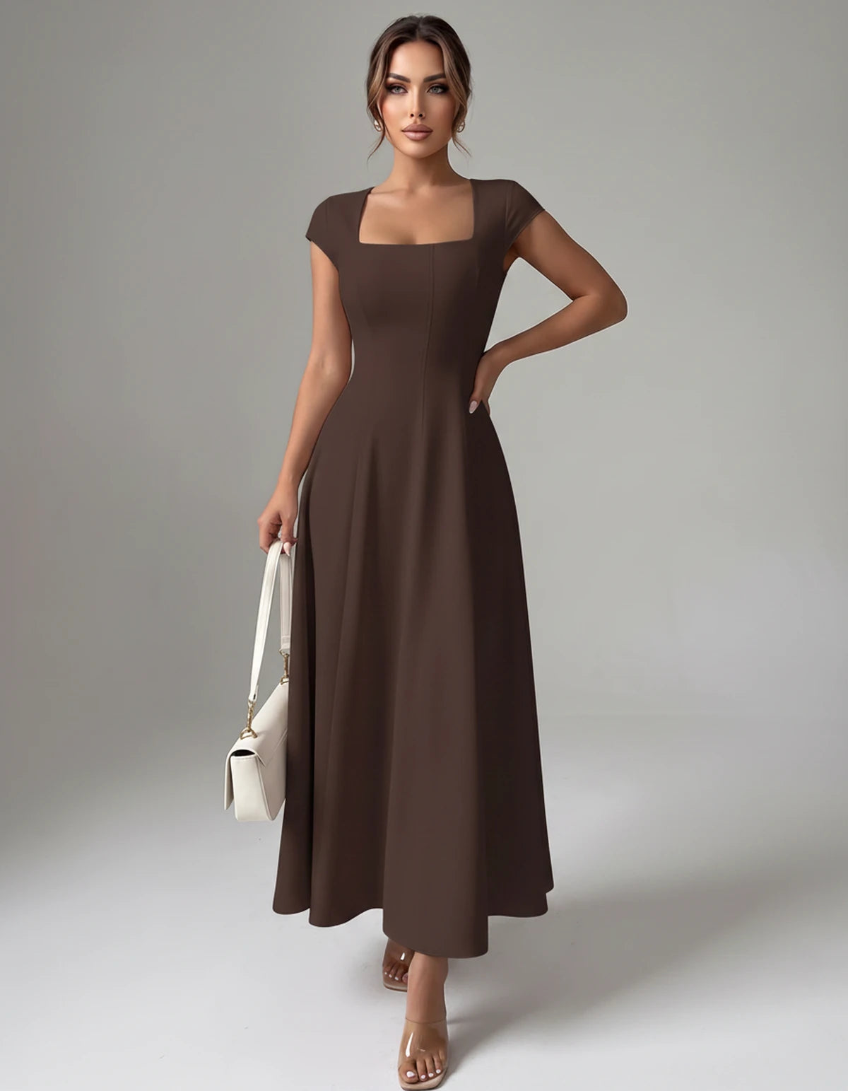 Amarante7 Midi Dresses — Coffee | SKU: SD-75774-coffee-XS,SD-75774-coffee-S,SD-75774-coffee-M,SD-75774-coffee-L,SD-75774-coffee-XL,SD-75774-coffee-2XL