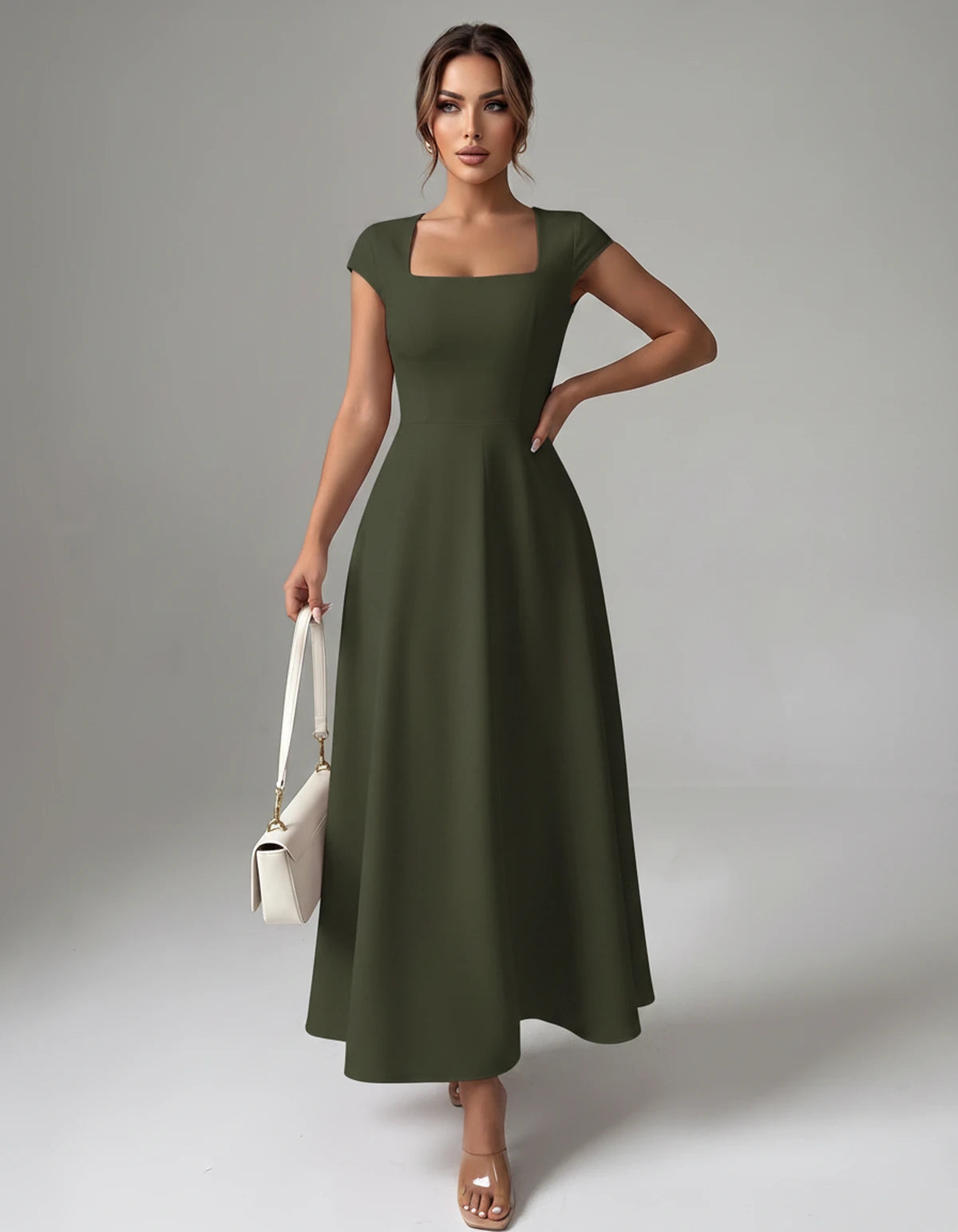 Amarante7 Midi Dresses — Green | SKU: SD-75774-green-XS,SD-75774-green-S,SD-75774-green-M,SD-75774-green-L,SD-75774-green-XL,SD-75774-green-2XL