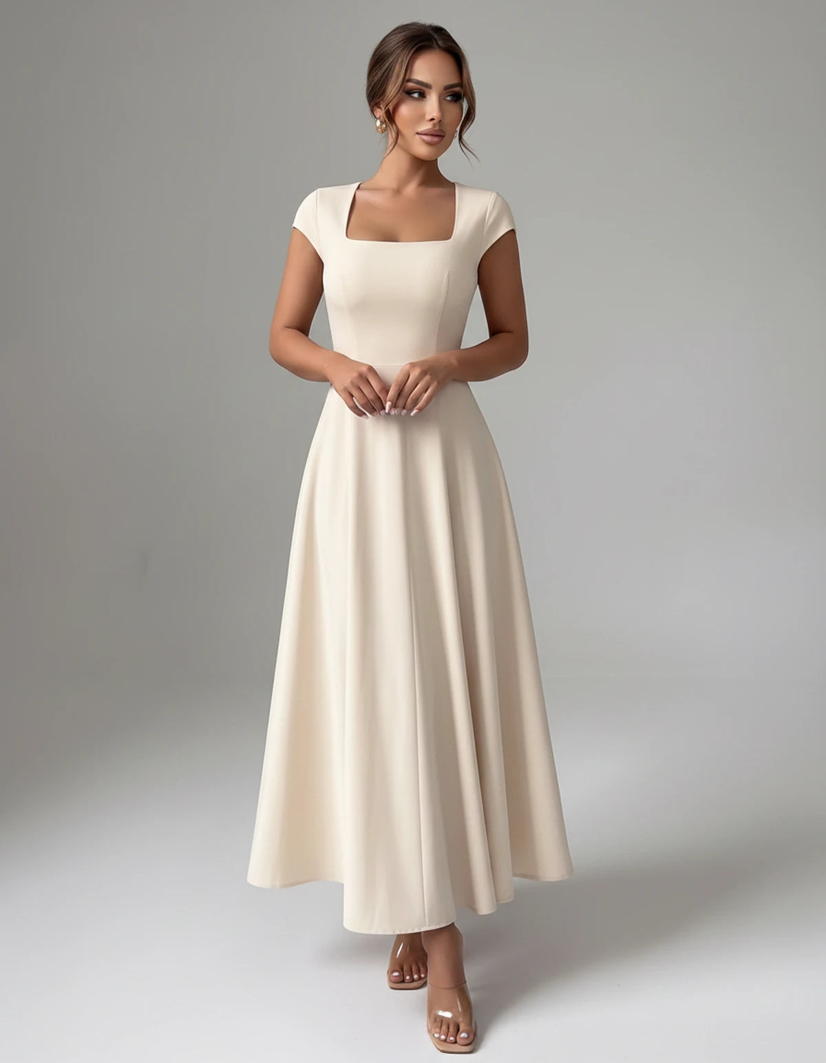 Amarante7 Midi Dresses — White | SKU: SD-75774-white-XS,SD-75774-white-S,SD-75774-white-M,SD-75774-white-L,SD-75774-white-XL,SD-75774-white-2XL