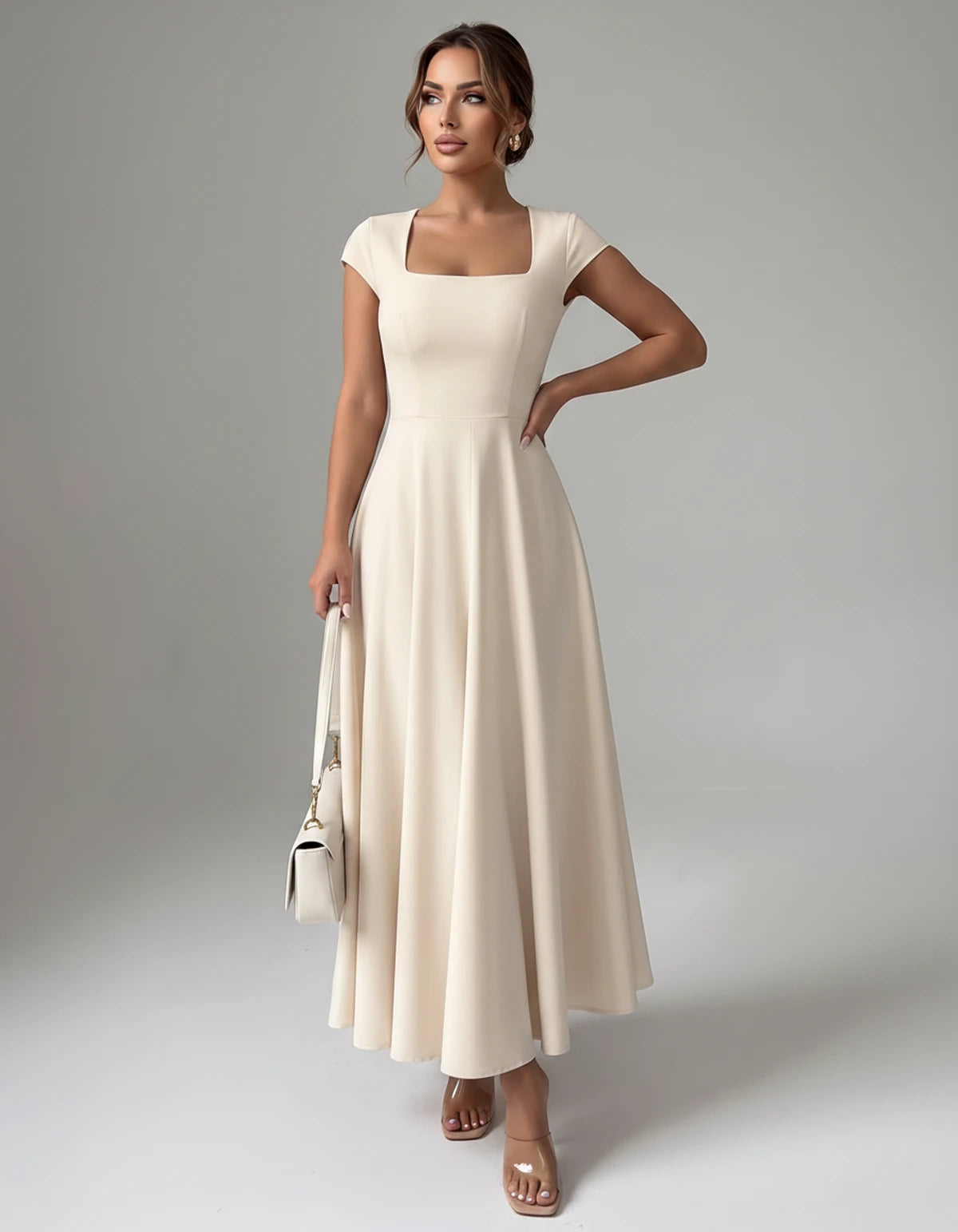 Amarante7 Midi Dresses — White | SKU: SD-75774-white-XS,SD-75774-white-S,SD-75774-white-M,SD-75774-white-L,SD-75774-white-XL,SD-75774-white-2XL
