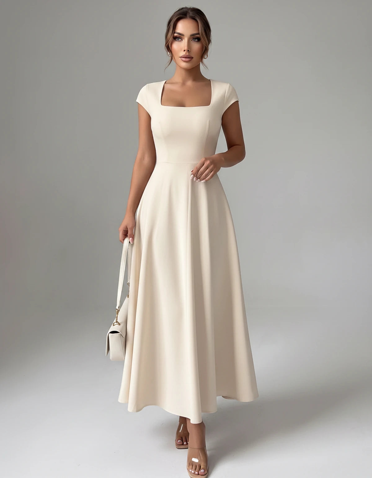 Amarante7 Midi Dresses — White | SKU: SD-75774-white-XS,SD-75774-white-S,SD-75774-white-M,SD-75774-white-L,SD-75774-white-XL,SD-75774-white-2XL