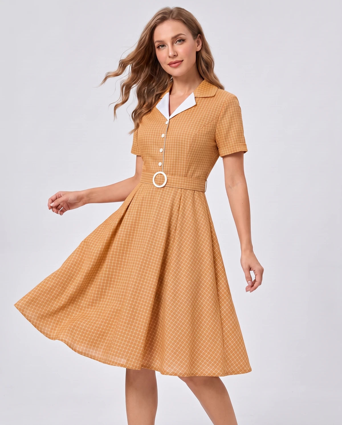 Amarantelle Midi Dresses — Orange | SKU: SD-53987-orange-2XL,SD-53987-orange-L,SD-53987-orange-M,SD-53987-orange-S,SD-53987-orange-XL,SD-53987-orange-XS