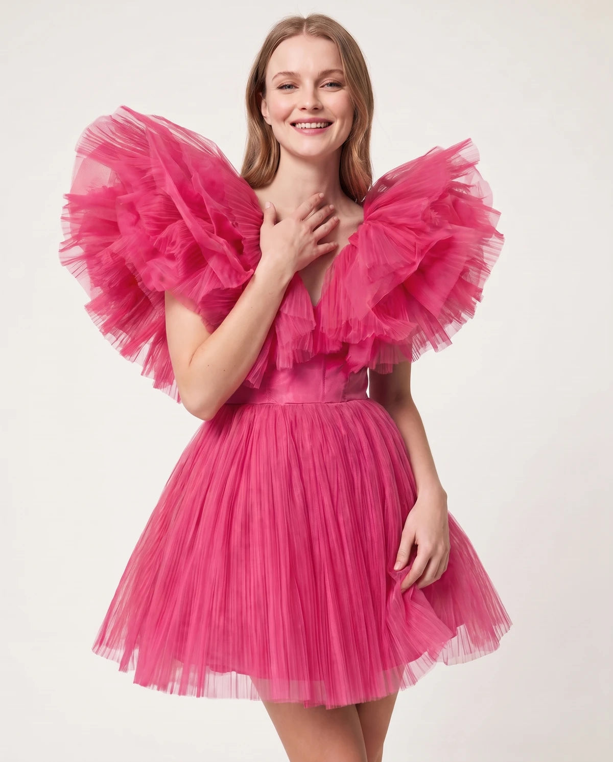 Amorelle Mini Dress — Fuchsia | SKU: SD-41404-fuchsia-XS,SD-41404-fuchsia-S,SD-41404-fuchsia-M,SD-41404-fuchsia-L,SD-41404-fuchsia-XL