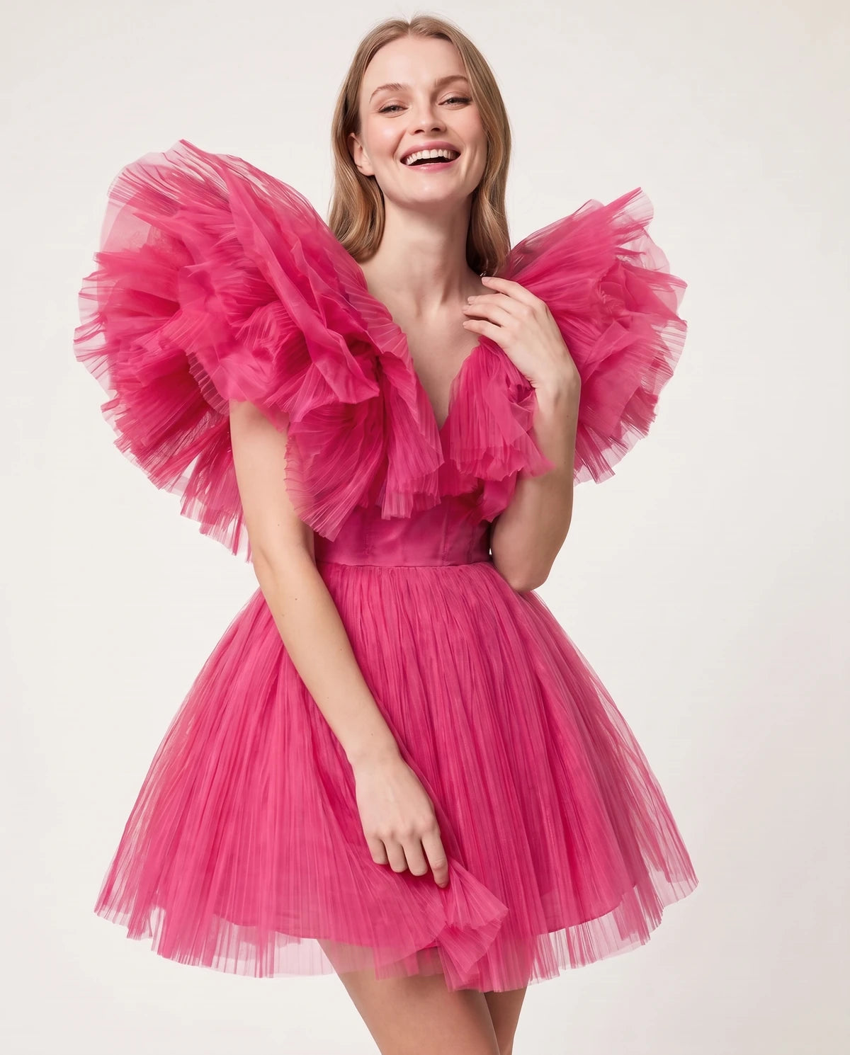 Amorelle Mini Dress — Fuchsia | SKU: SD-41404-fuchsia-XS,SD-41404-fuchsia-S,SD-41404-fuchsia-M,SD-41404-fuchsia-L,SD-41404-fuchsia-XL