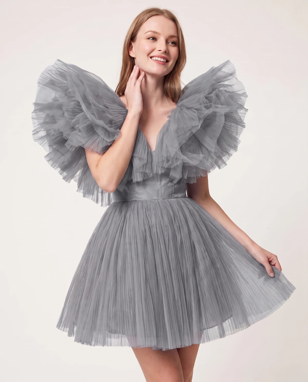 Amorelle Mini Dress — Grey | SKU: SD-41404-grey-XS,SD-41404-grey-S,SD-41404-grey-M,SD-41404-grey-L,SD-41404-grey-XL