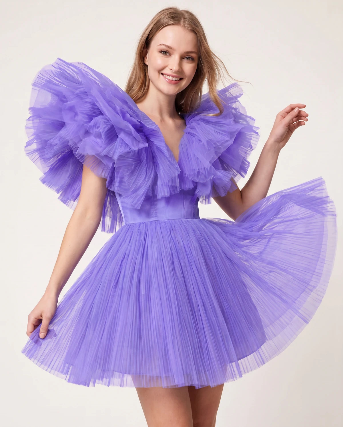 Amorelle Mini Dress — Lilac | SKU: SD-41404-lilac-XS,SD-41404-lilac-S,SD-41404-lilac-M,SD-41404-lilac-L,SD-41404-lilac-XL