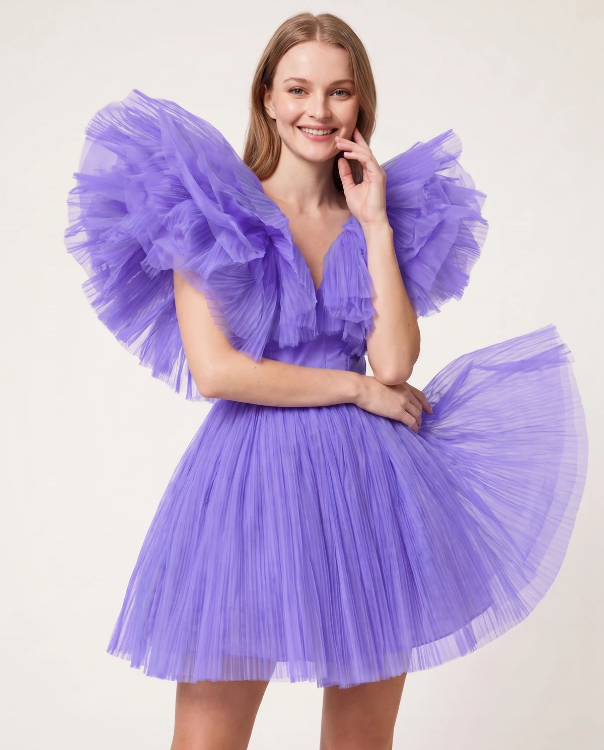 Amorelle Mini Dress — Lilac | SKU: SD-41404-lilac-XS,SD-41404-lilac-S,SD-41404-lilac-M,SD-41404-lilac-L,SD-41404-lilac-XL