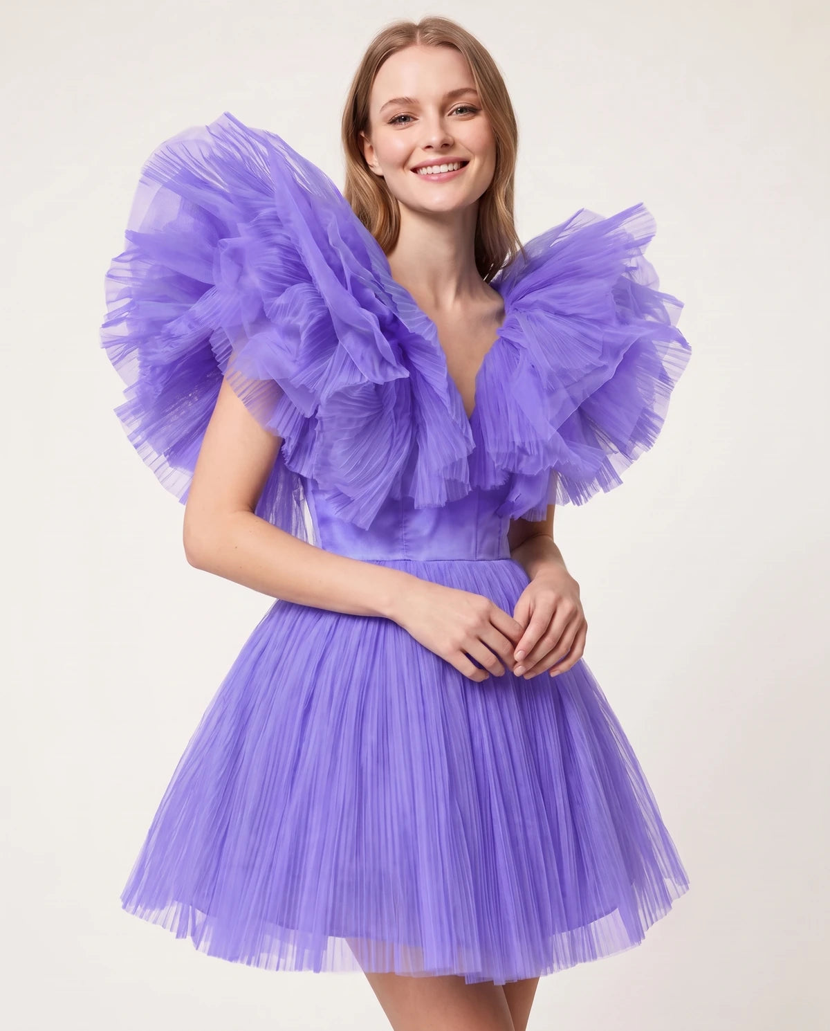 Amorelle Mini Dress — Lilac | SKU: SD-41404-lilac-XS,SD-41404-lilac-S,SD-41404-lilac-M,SD-41404-lilac-L,SD-41404-lilac-XL