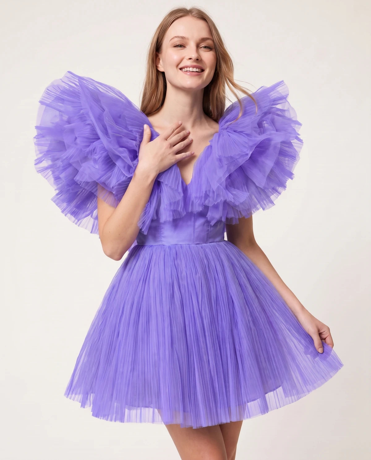 Amorelle Mini Dress — Lilac | SKU: SD-41404-lilac-XS,SD-41404-lilac-S,SD-41404-lilac-M,SD-41404-lilac-L,SD-41404-lilac-XL