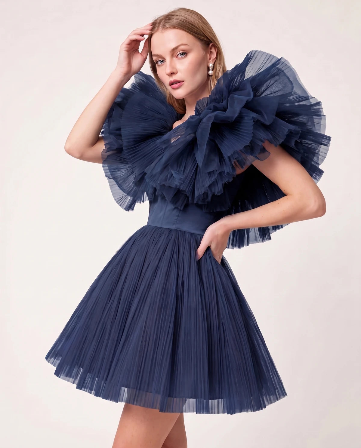Amorelle Mini Dress — Navy | SKU: SD-41404-navy-XS,SD-41404-navy-S,SD-41404-navy-M,SD-41404-navy-L,SD-41404-navy-XL