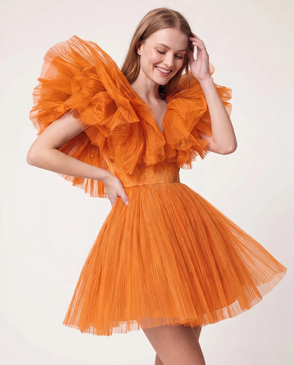 Amorelle Mini Dress — Orange | SKU: SD-41404-orange-XS,SD-41404-orange-S,SD-41404-orange-M,SD-41404-orange-L,SD-41404-orange-XL