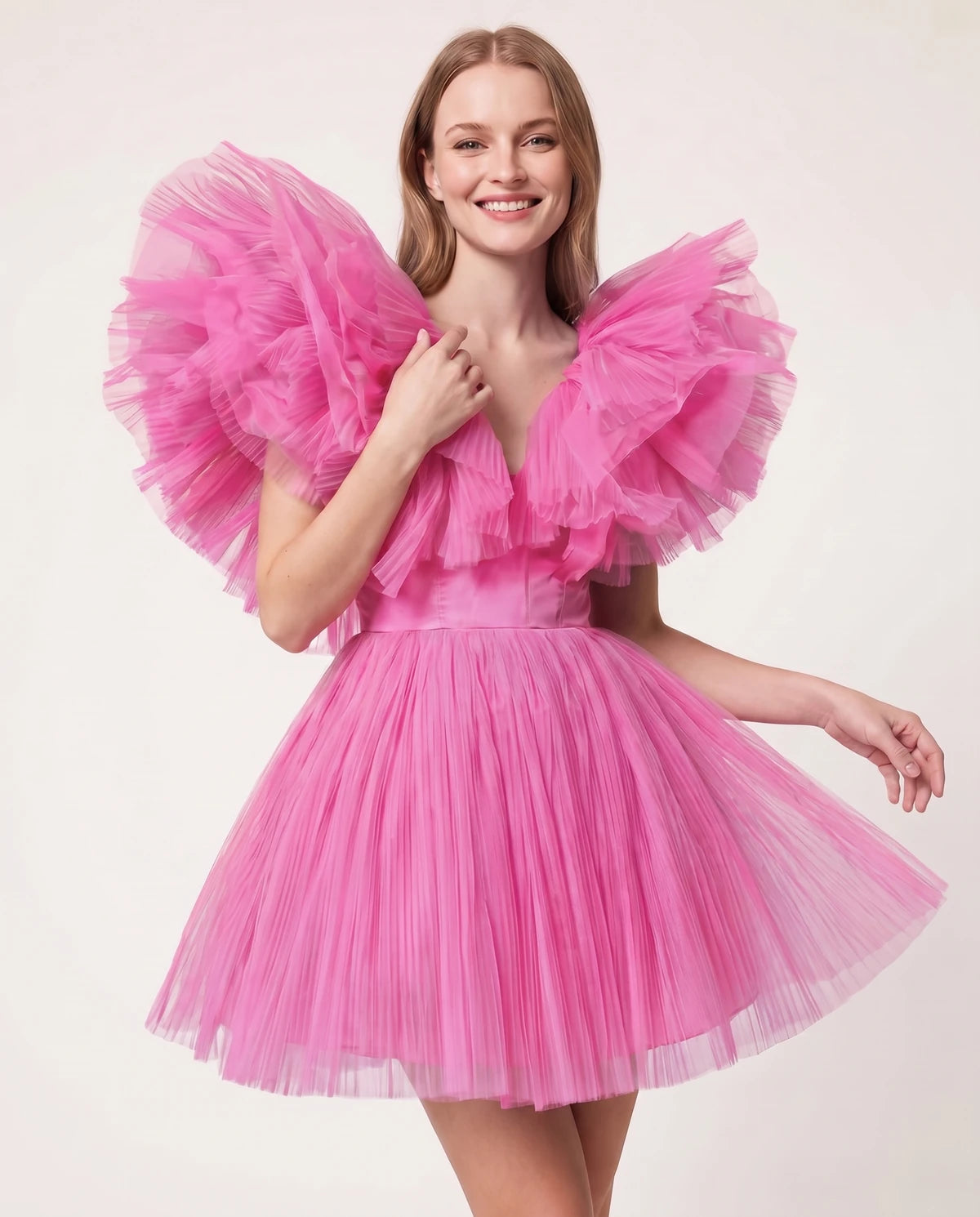 Amorelle Mini Dress — Pink | SKU: SD-41404-pink-XS,SD-41404-pink-S,SD-41404-pink-M,SD-41404-pink-L,SD-41404-pink-XL