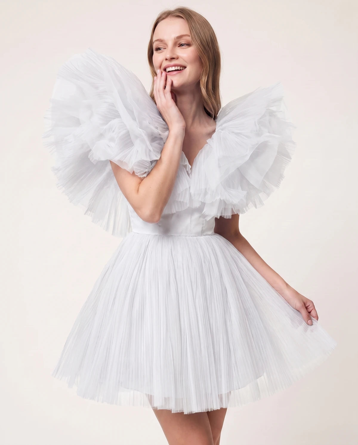 Amorelle Mini Dress — White | SKU: SD-41404-white-XS,SD-41404-white-S,SD-41404-white-M,SD-41404-white-L,SD-41404-white-XL