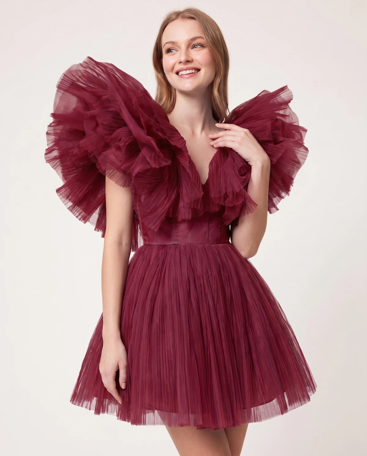 Amorelle Mini Dress — Wine | SKU: SD-41404-wine-XS,SD-41404-wine-S,SD-41404-wine-M,SD-41404-wine-L,SD-41404-wine-XL