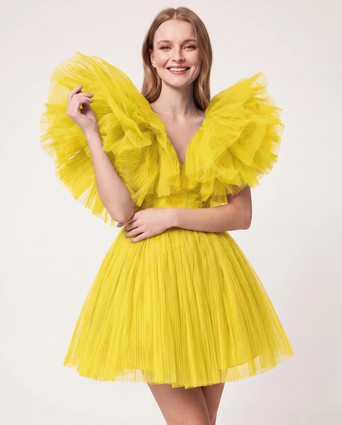Amorelle Mini Dress — Yellow | SKU: SD-41404-yellow-XS,SD-41404-yellow-S,SD-41404-yellow-M,SD-41404-yellow-L,SD-41404-yellow-XL