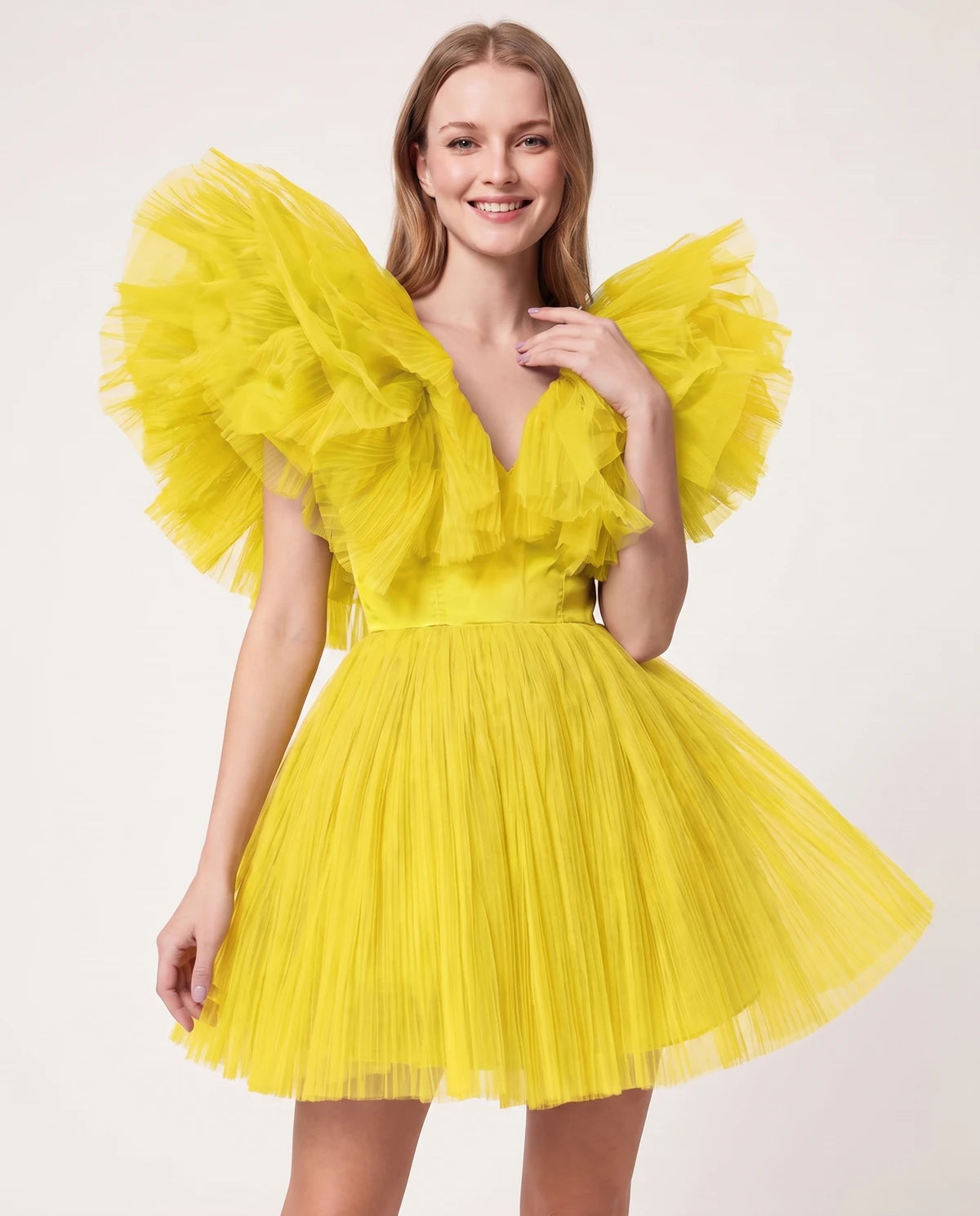 Amorelle Mini Dress — Yellow | SKU: SD-41404-yellow-XS,SD-41404-yellow-S,SD-41404-yellow-M,SD-41404-yellow-L,SD-41404-yellow-XL