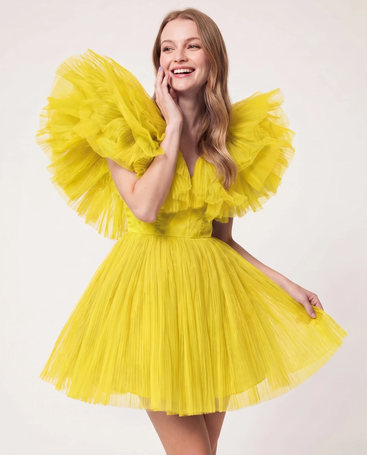 Amorelle Mini Dress — Yellow | SKU: SD-41404-yellow-XS,SD-41404-yellow-S,SD-41404-yellow-M,SD-41404-yellow-L,SD-41404-yellow-XL