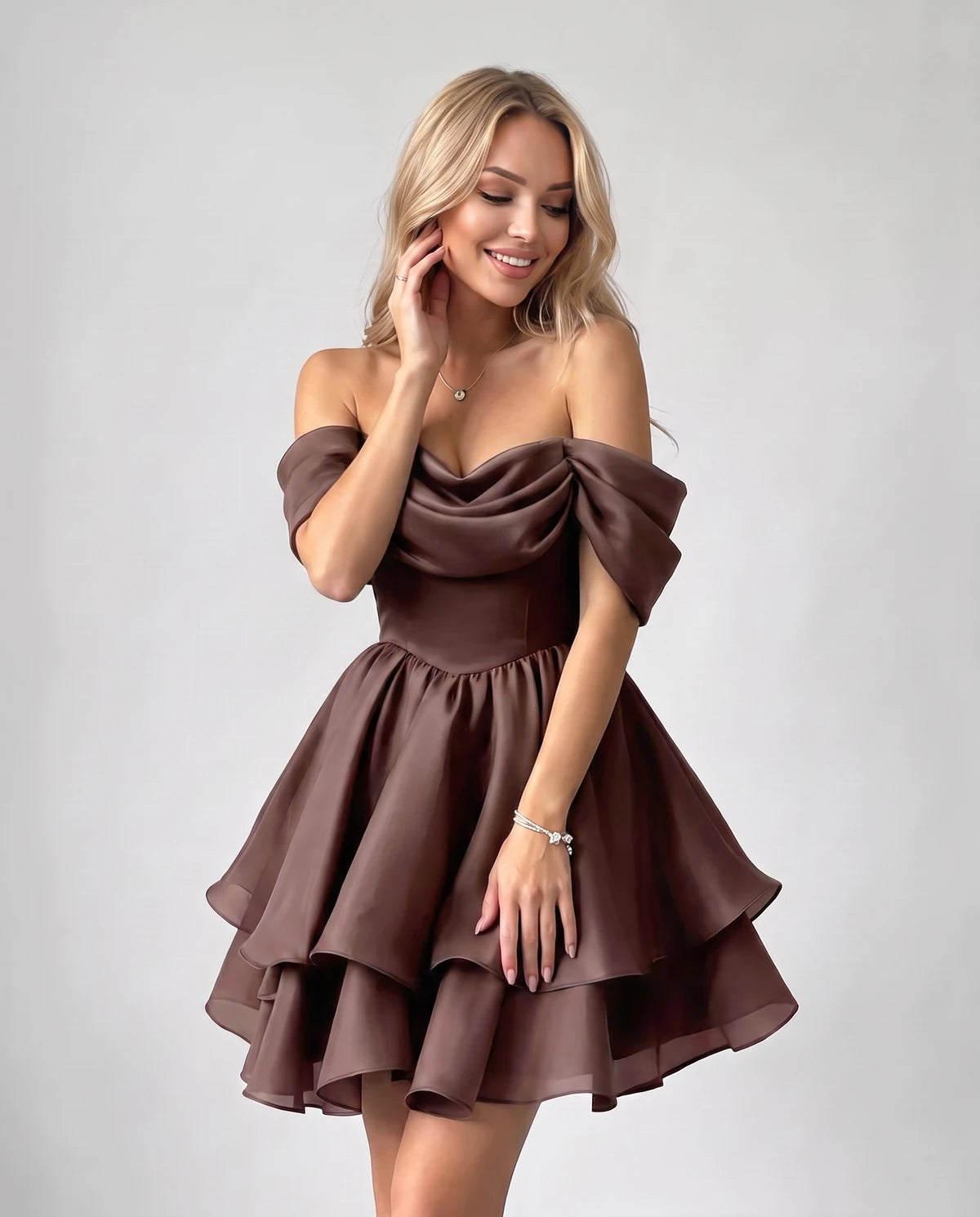Anthea Mini Dress — Brown | SKU: SD-51983-brown-2,SD-51983-brown-4,SD-51983-brown-6,SD-51983-brown-8,SD-51983-brown-10,SD-51983-brown-12,SD-51983-brown-14,SD-51983-brown-16,SD-51983-brown-16W,SD-51983-brown-18 W,SD-51983-brown-20W,SD-51983-brown-22W,SD-51983-brown-24W,SD-51983-brown-26W,SD-51983-brown-28W,SD-51983-brown-Custom size