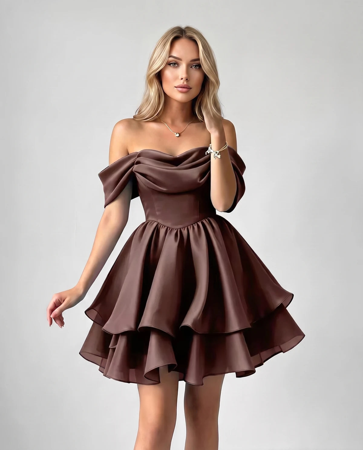 Anthea Mini Dress — Brown | SKU: SD-51983-brown-2,SD-51983-brown-4,SD-51983-brown-6,SD-51983-brown-8,SD-51983-brown-10,SD-51983-brown-12,SD-51983-brown-14,SD-51983-brown-16,SD-51983-brown-16W,SD-51983-brown-18 W,SD-51983-brown-20W,SD-51983-brown-22W,SD-51983-brown-24W,SD-51983-brown-26W,SD-51983-brown-28W,SD-51983-brown-Custom size