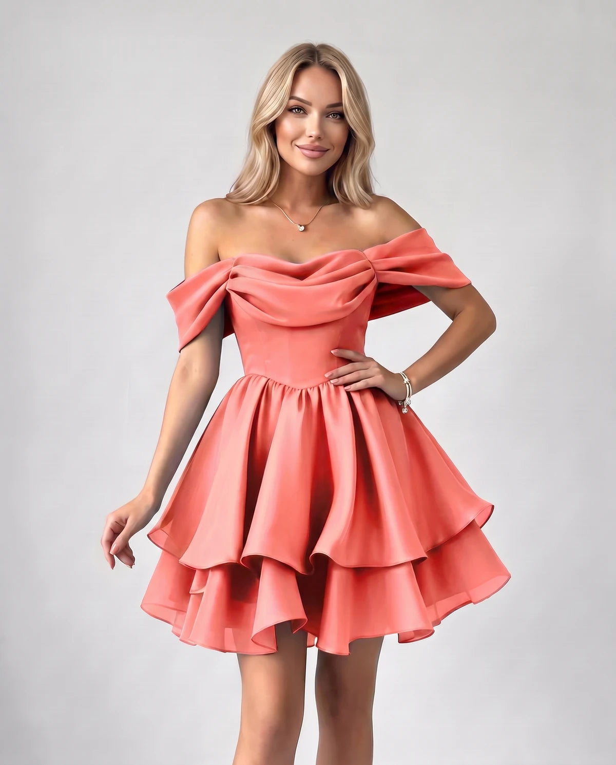 Anthea Mini Dress — Coral | SKU: SD-51983-coral-2,SD-51983-coral-4,SD-51983-coral-6,SD-51983-coral-8,SD-51983-coral-10,SD-51983-coral-12,SD-51983-coral-14,SD-51983-coral-16,SD-51983-coral-16W,SD-51983-coral-18 W,SD-51983-coral-20W,SD-51983-coral-22W,SD-51983-coral-24W,SD-51983-coral-26W,SD-51983-coral-28W,SD-51983-coral-Custom size