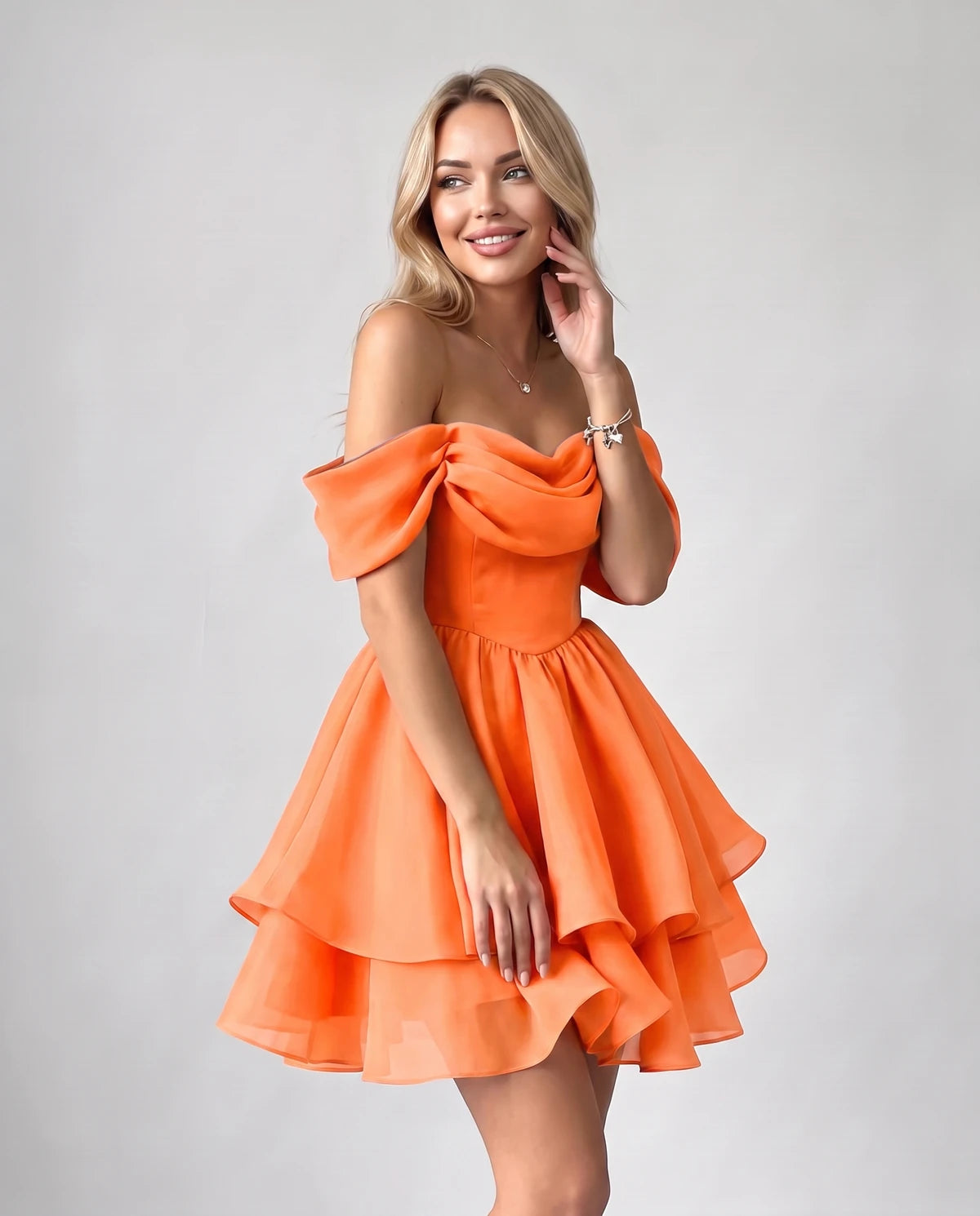 Anthea Mini Dress — Orange | SKU: SD-51983-orange-2,SD-51983-orange-4,SD-51983-orange-6,SD-51983-orange-8,SD-51983-orange-10,SD-51983-orange-12,SD-51983-orange-14,SD-51983-orange-16,SD-51983-orange-16W,SD-51983-orange-18 W,SD-51983-orange-20W,SD-51983-orange-22W,SD-51983-orange-24W,SD-51983-orange-26W,SD-51983-orange-28W,SD-51983-orange-Custom size