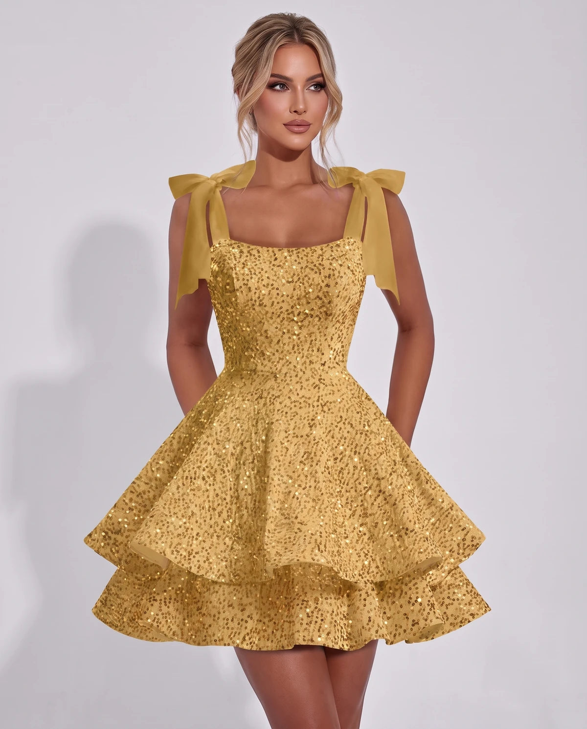Astoria Mini Dress — Gold | SKU: SD-69926-gold-2,SD-69926-gold-4,SD-69926-gold-6,SD-69926-gold-8,SD-69926-gold-10,SD-69926-gold-12,SD-69926-gold-14,SD-69926-gold-16,SD-69926-gold-16W,SD-69926-gold-18W,SD-69926-gold-20W,SD-69926-gold-22W