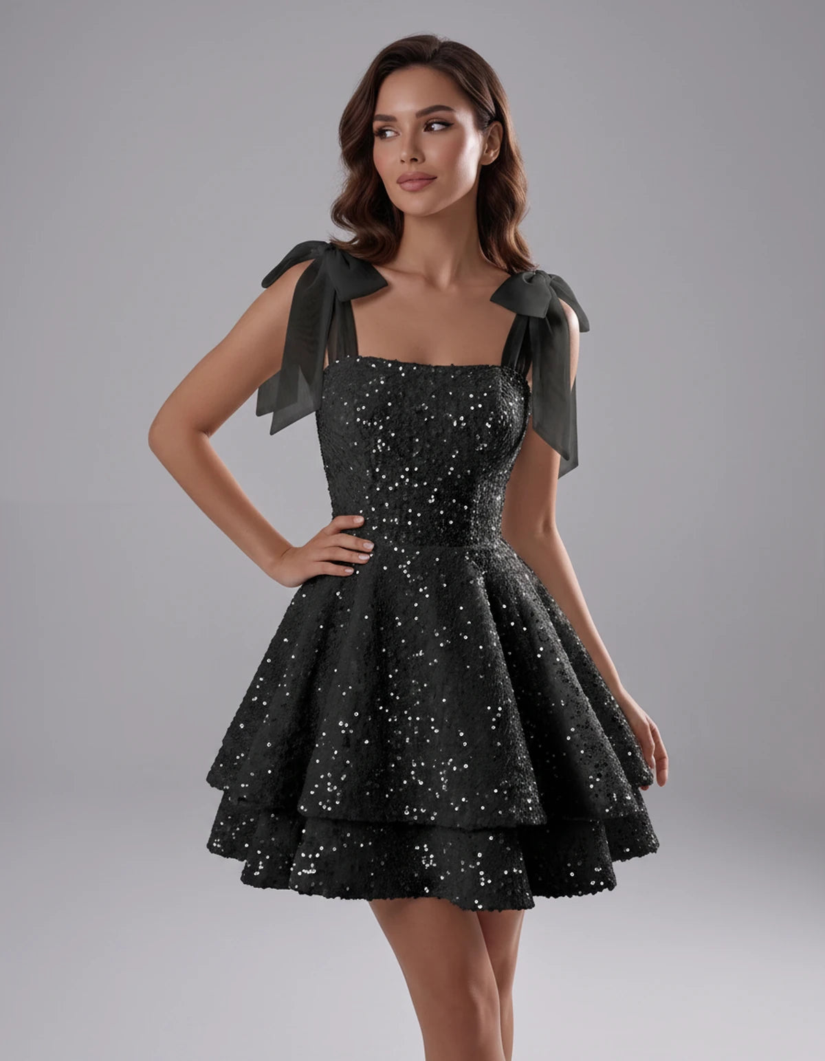 Auriane Mini Dress — Black | SKU: SD-54780-black-2,SD-54780-black-4,SD-54780-black-6,SD-54780-black-8,SD-54780-black-10,SD-54780-black-12,SD-54780-black-14,SD-54780-black-16,SD-54780-black-16W,SD-54780-black-18W,SD-54780-black-20W,SD-54780-black-22W