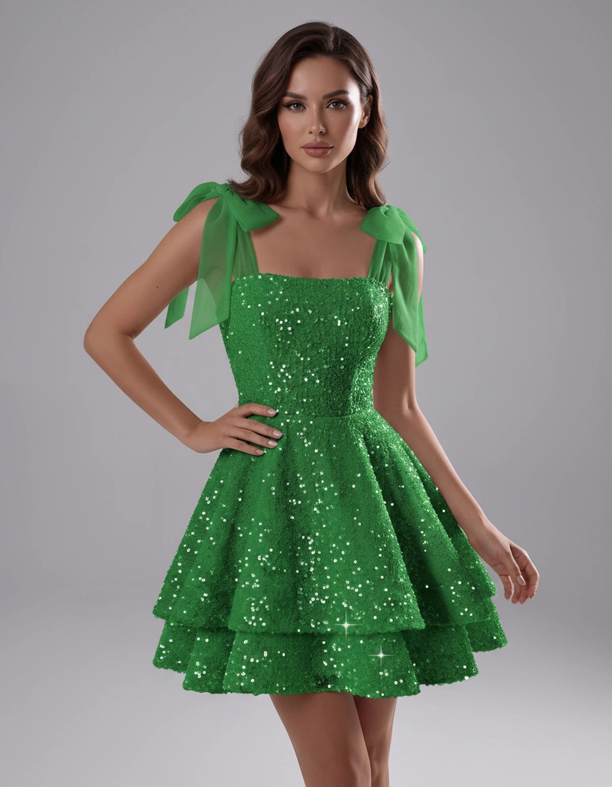 Auriane Mini Dress — Green | SKU: SD-54780-green-2,SD-54780-green-4,SD-54780-green-6,SD-54780-green-8,SD-54780-green-10,SD-54780-green-12,SD-54780-green-14,SD-54780-green-16,SD-54780-green-16W,SD-54780-green-18W,SD-54780-green-20W,SD-54780-green-22W