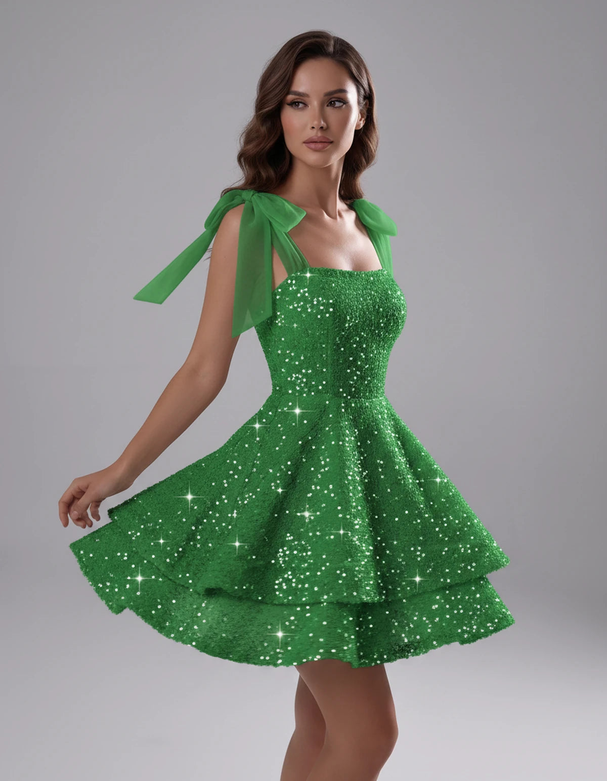 Auriane Mini Dress — Green | SKU: SD-54780-green-2,SD-54780-green-4,SD-54780-green-6,SD-54780-green-8,SD-54780-green-10,SD-54780-green-12,SD-54780-green-14,SD-54780-green-16,SD-54780-green-16W,SD-54780-green-18W,SD-54780-green-20W,SD-54780-green-22W