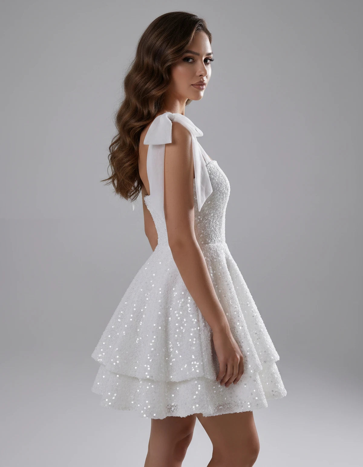 Auriane Mini Dress — White | SKU: SD-54780-white-2,SD-54780-white-4,SD-54780-white-6,SD-54780-white-8,SD-54780-white-10,SD-54780-white-12,SD-54780-white-14,SD-54780-white-16,SD-54780-white-16W,SD-54780-white-18W,SD-54780-white-20W,SD-54780-white-22W