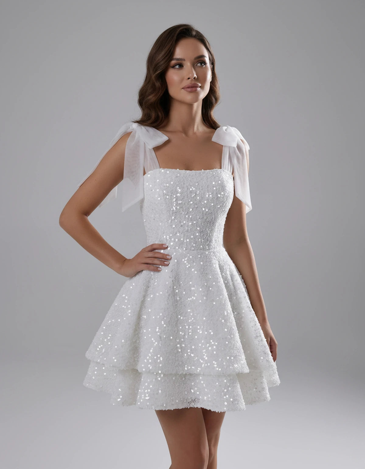 Auriane Mini Dress — White | SKU: SD-54780-white-2,SD-54780-white-4,SD-54780-white-6,SD-54780-white-8,SD-54780-white-10,SD-54780-white-12,SD-54780-white-14,SD-54780-white-16,SD-54780-white-16W,SD-54780-white-18W,SD-54780-white-20W,SD-54780-white-22W