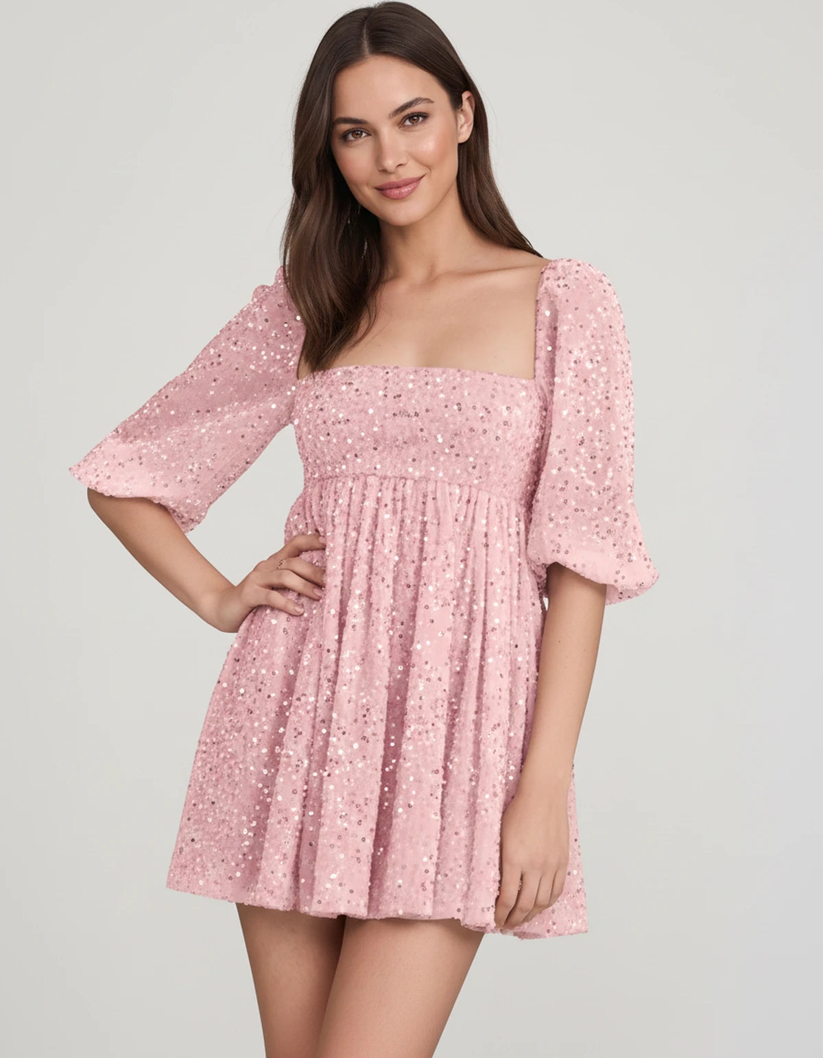 Avelina Mini Dress — Pink | SKU: SD-79760-pink-2,SD-79760-pink-4,SD-79760-pink-6,SD-79760-pink-8,SD-79760-pink-10,SD-79760-pink-12,SD-79760-pink-14,SD-79760-pink-16,SD-79760-pink-16W,SD-79760-pink-18W,SD-79760-pink-20W,SD-79760-pink-22W
