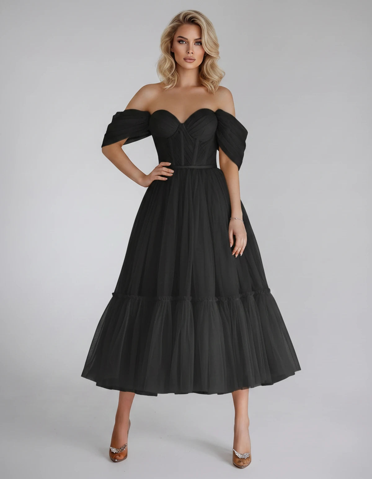 Azurine Midi Dresses — A Black | SKU: SD-99025-ablack-2,SD-99025-ablack-4,SD-99025-ablack-6,SD-99025-ablack-8,SD-99025-ablack-10,SD-99025-ablack-12,SD-99025-ablack-14,SD-99025-ablack-16,SD-99025-ablack-16W,SD-99025-ablack-18W,SD-99025-ablack-20W,SD-99025-ablack-22W
