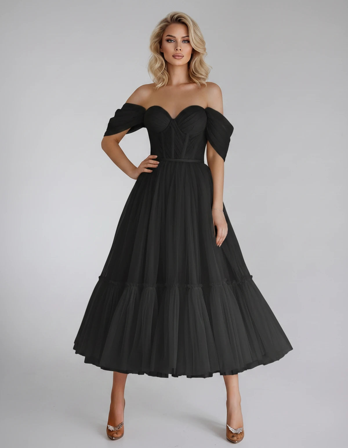 Azurine Midi Dresses — A Black | SKU: SD-99025-ablack-2,SD-99025-ablack-4,SD-99025-ablack-6,SD-99025-ablack-8,SD-99025-ablack-10,SD-99025-ablack-12,SD-99025-ablack-14,SD-99025-ablack-16,SD-99025-ablack-16W,SD-99025-ablack-18W,SD-99025-ablack-20W,SD-99025-ablack-22W