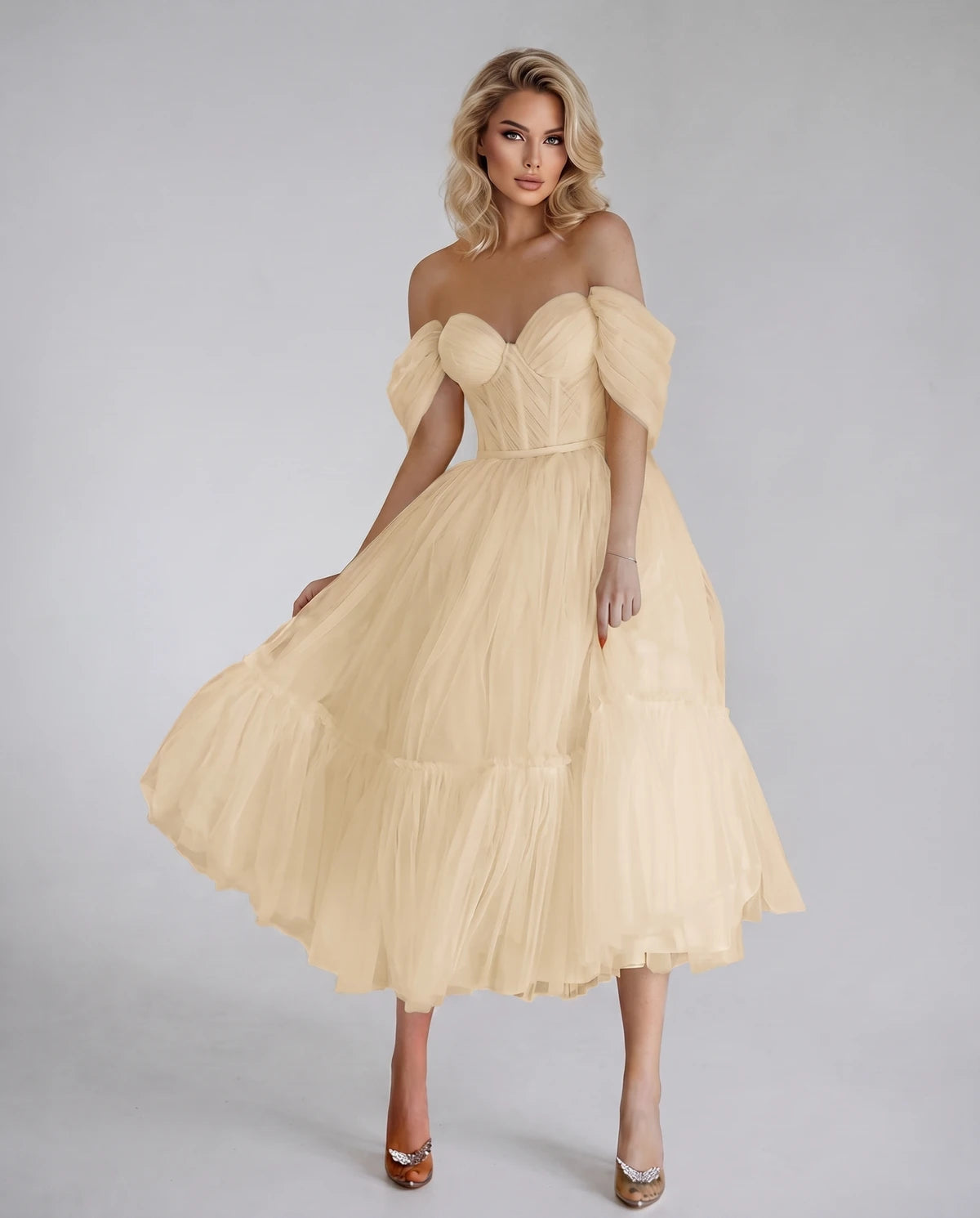 Azurine Midi Dresses — A Champagne