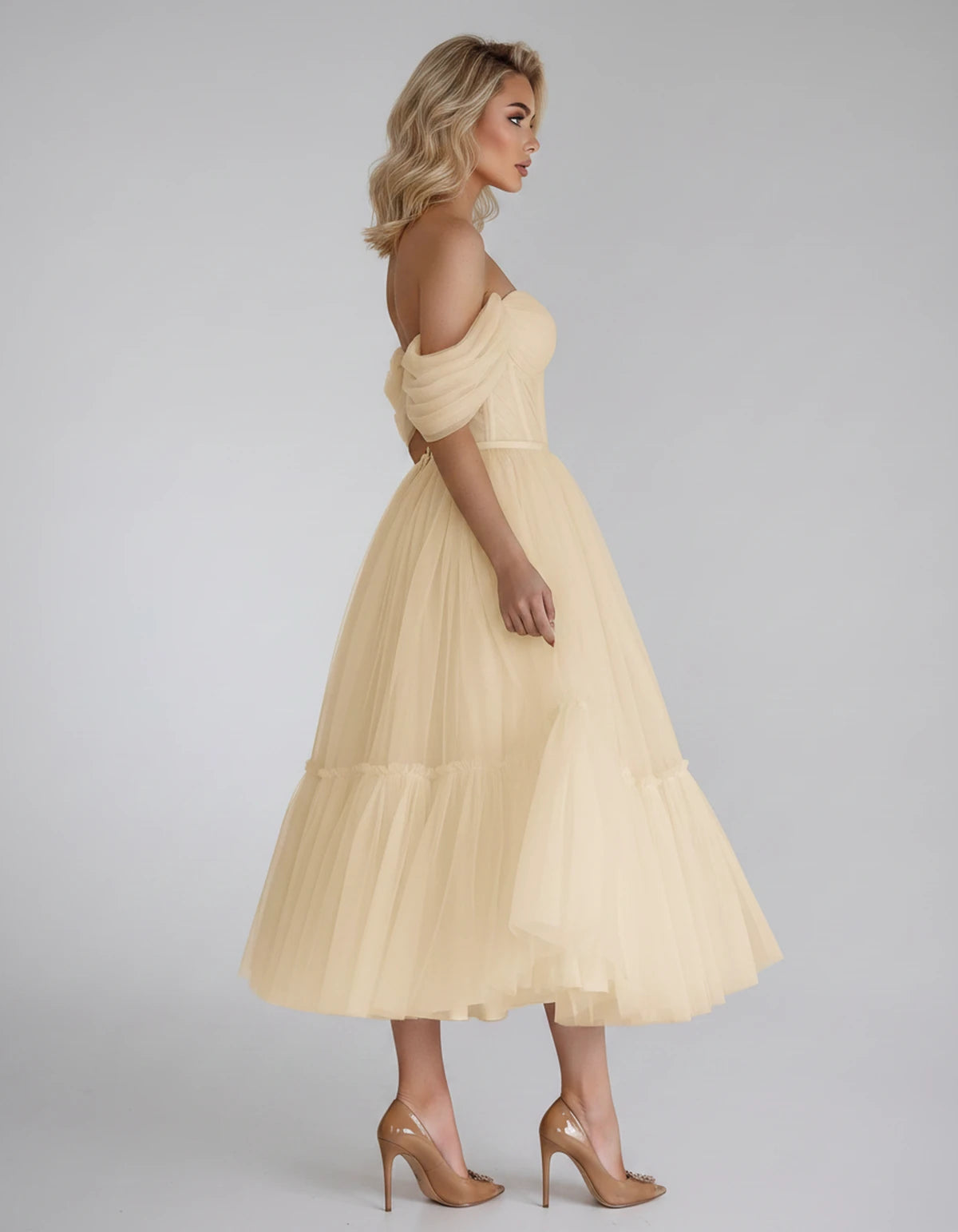 Azurine Midi Dresses — A Champagne | SKU: SD-99025-achampagne-2,SD-99025-achampagne-4,SD-99025-achampagne-6,SD-99025-achampagne-8,SD-99025-achampagne-10,SD-99025-achampagne-12,SD-99025-achampagne-14,SD-99025-achampagne-16,SD-99025-achampagne-16W,SD-99025-achampagne-18W,SD-99025-achampagne-20W,SD-99025-achampagne-22W