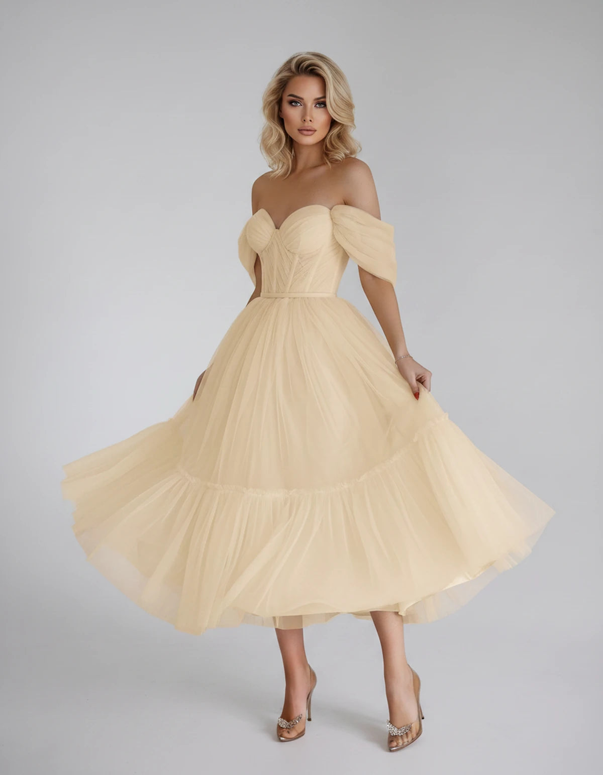 Azurine Midi Dresses — A Champagne | SKU: SD-99025-achampagne-2,SD-99025-achampagne-4,SD-99025-achampagne-6,SD-99025-achampagne-8,SD-99025-achampagne-10,SD-99025-achampagne-12,SD-99025-achampagne-14,SD-99025-achampagne-16,SD-99025-achampagne-16W,SD-99025-achampagne-18W,SD-99025-achampagne-20W,SD-99025-achampagne-22W