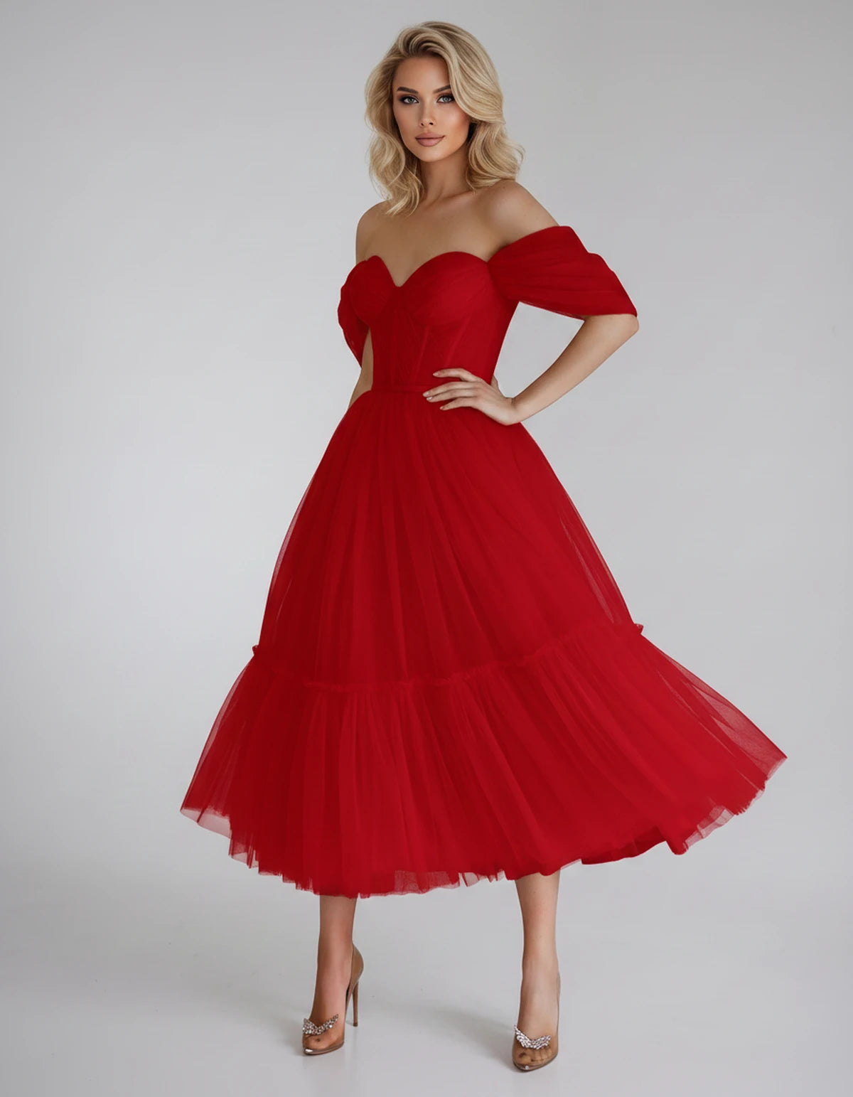 Azurine Midi Dresses — A Red | SKU: SD-99025-ared-2,SD-99025-ared-4,SD-99025-ared-6,SD-99025-ared-8,SD-99025-ared-10,SD-99025-ared-12,SD-99025-ared-14,SD-99025-ared-16,SD-99025-ared-16W,SD-99025-ared-18W,SD-99025-ared-20W,SD-99025-ared-22W
