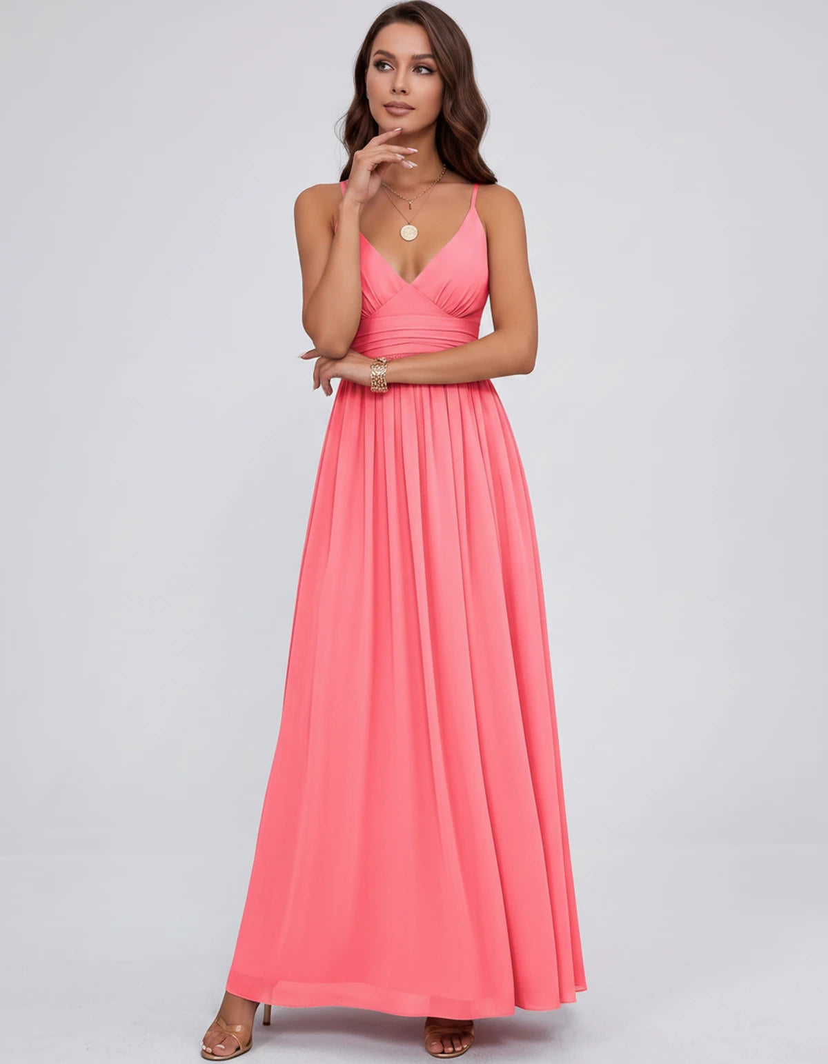 Belisse Maxi Dress — Coral | SKU: SD-82788-coral-2,SD-82788-coral-4,SD-82788-coral-6,SD-82788-coral-8,SD-82788-coral-10,SD-82788-coral-12,SD-82788-coral-14,SD-82788-coral-16,SD-82788-coral-16W,SD-82788-coral-18W,SD-82788-coral-20W,SD-82788-coral-22W